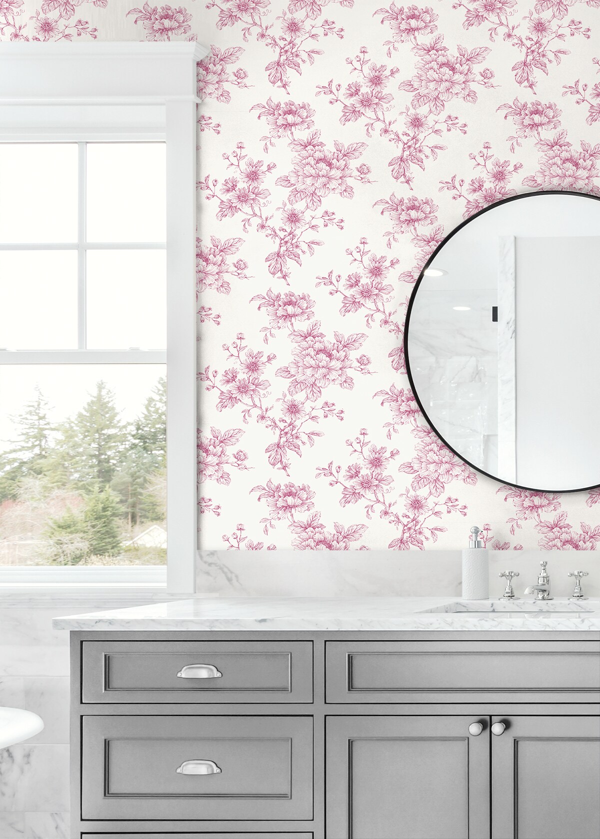 Pink Floral Self-Adhesive Vinyl Wallpaper Roll