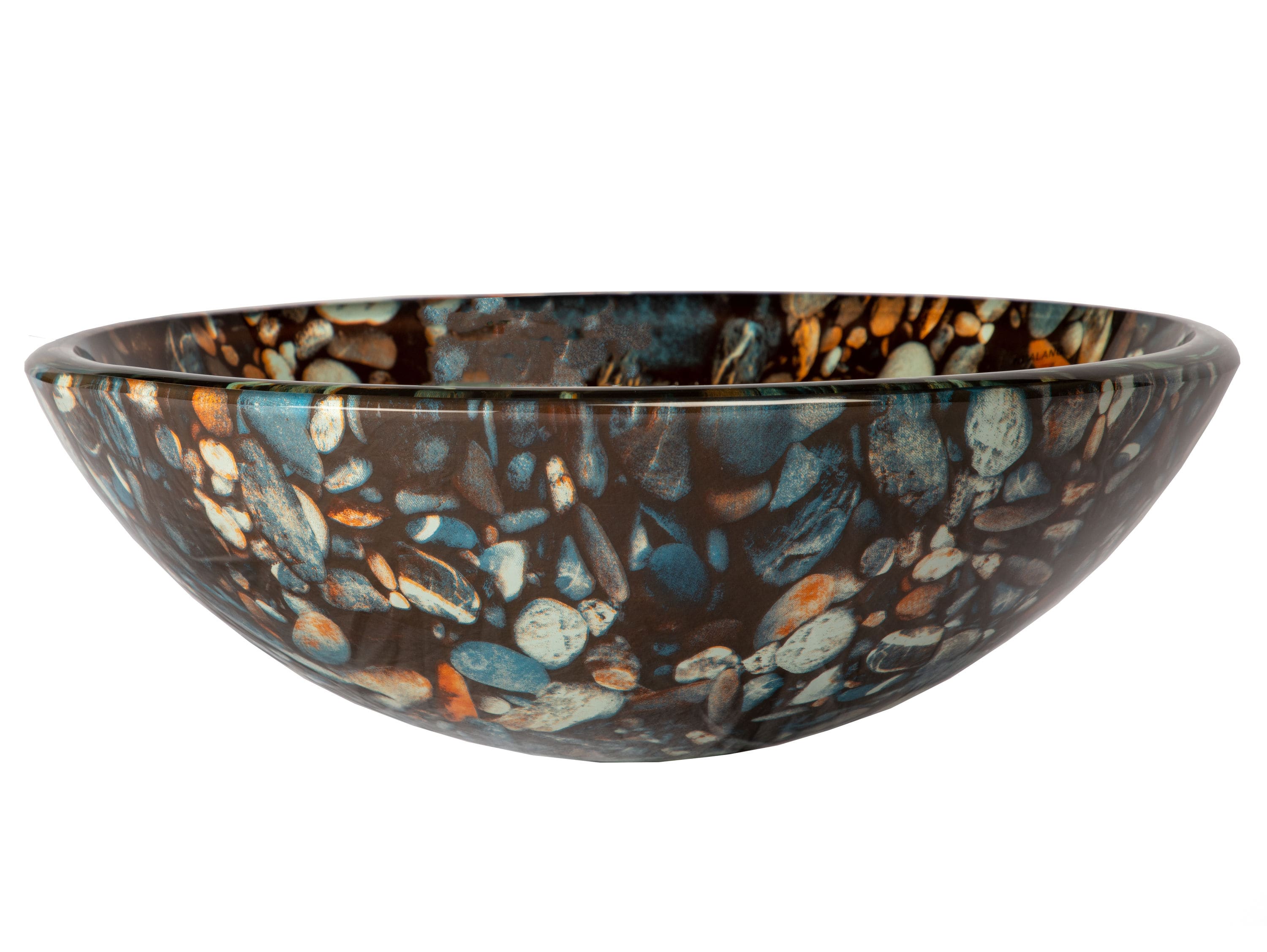 16.5'' Gray and Tan Tempered Glass Pebble Vessel Sink
