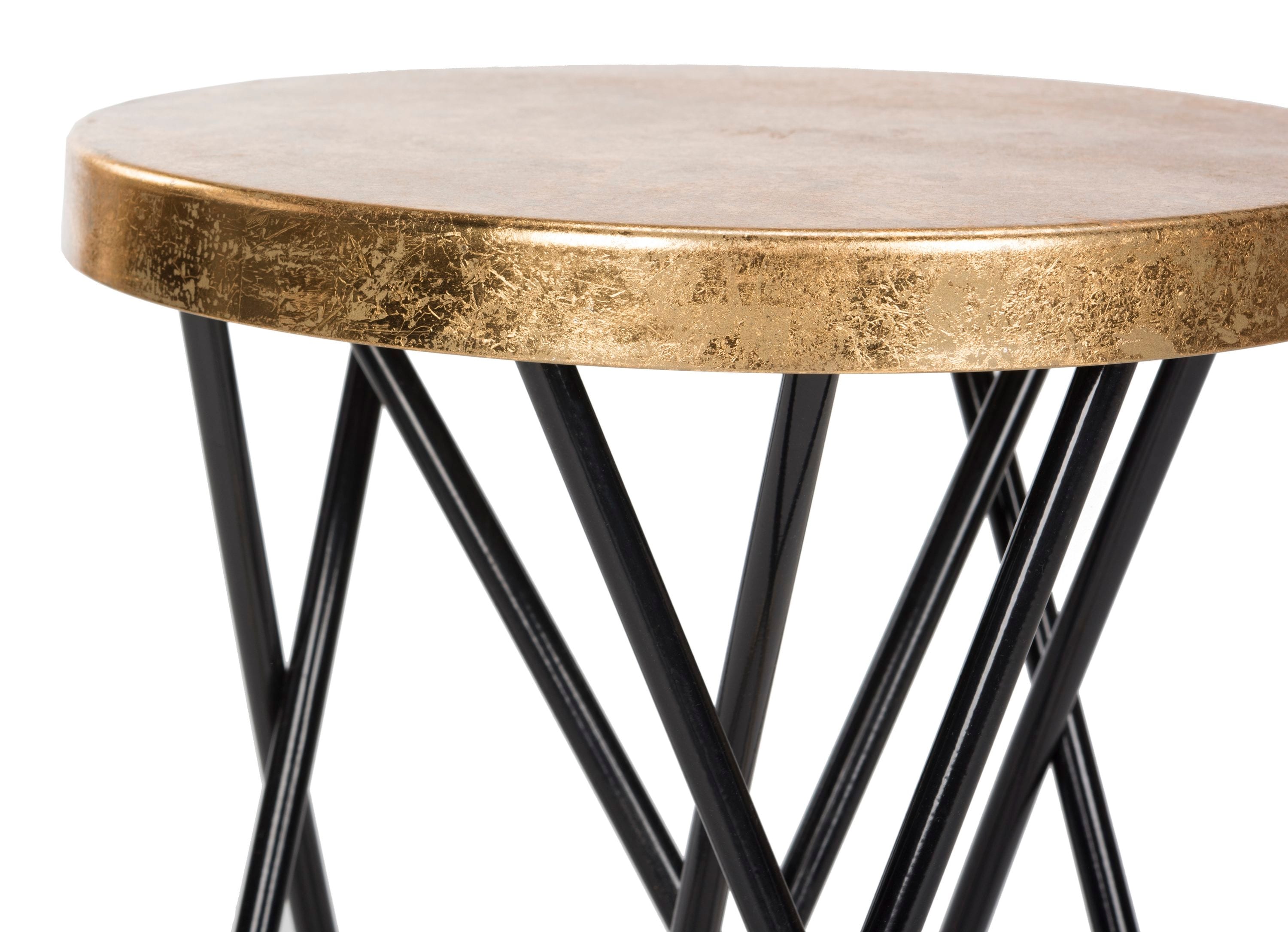 Navy and Gold Metal Backless Counter Stool with Hairpin Legs