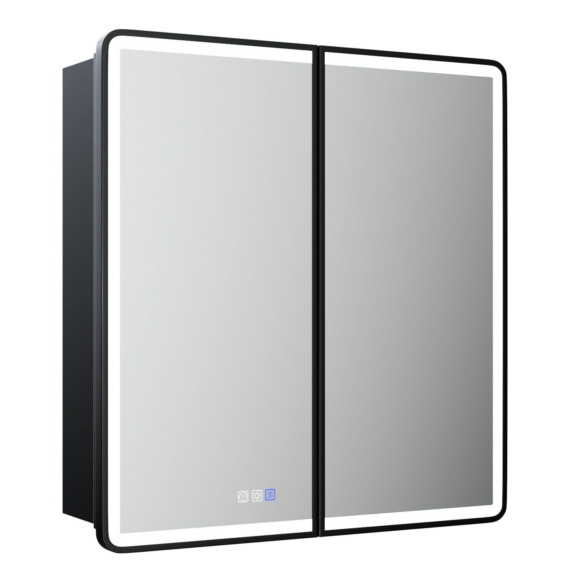 ES-DIY Bathroom Mirror with Storage 30-in x 32-in Lighted LED Fog Free Surface/Recessed Mount Matte Black Mirrored Rectangle Soft Close Medicine Cabinet with Outlet
