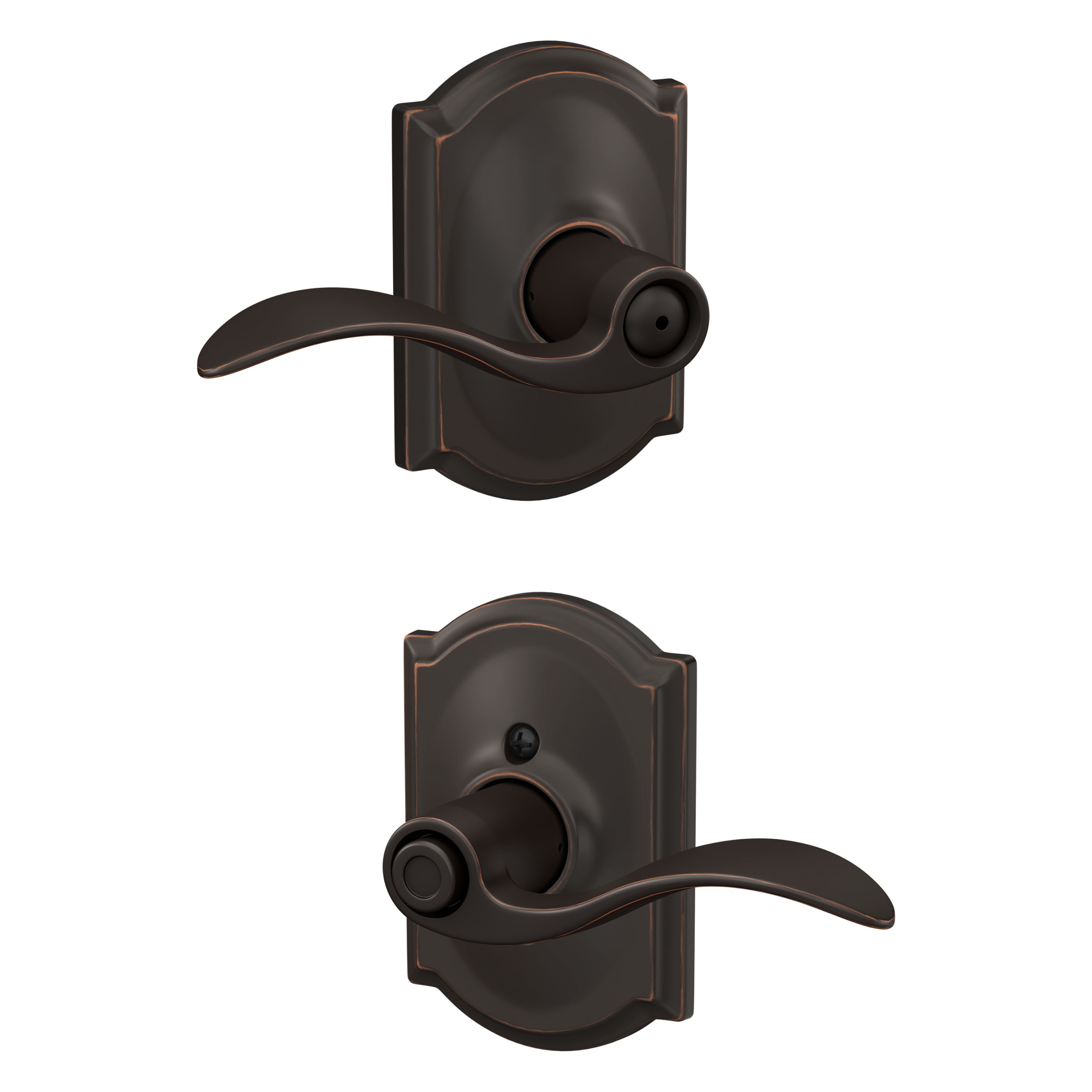 Schlage F40 ACC 716 CAM Accent-Camelot Aged Bronze Interior Bed/Bath Privacy Door Handle