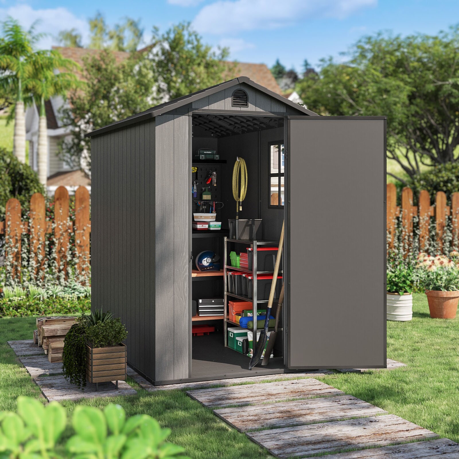 Patiowell WES-0383A-DGY Vinyl-Resin-Storage-Buildings - View #3
