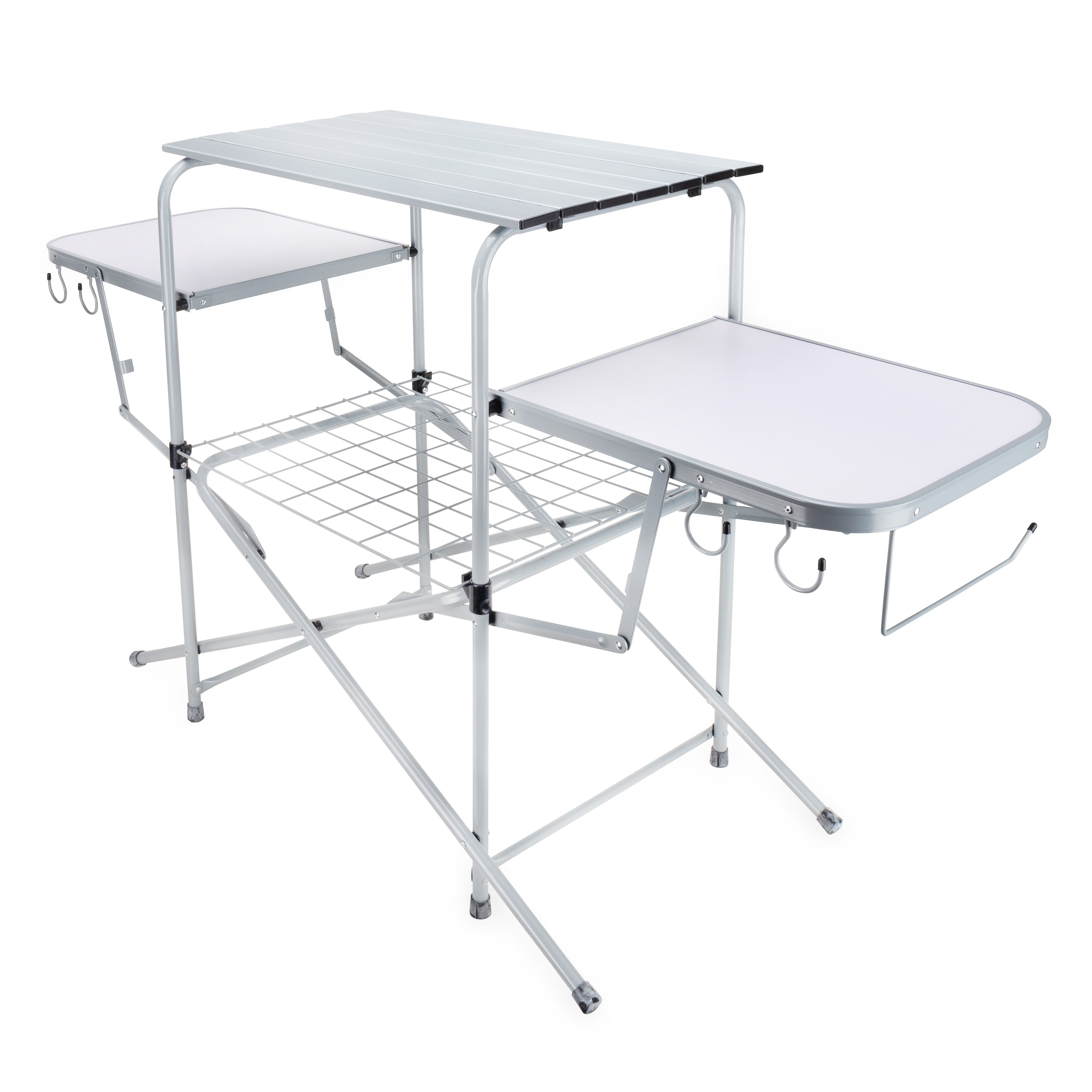CAMCO  Deluxe Folding Outdoor Steel Grill Table with Side Tables Hooks and Case