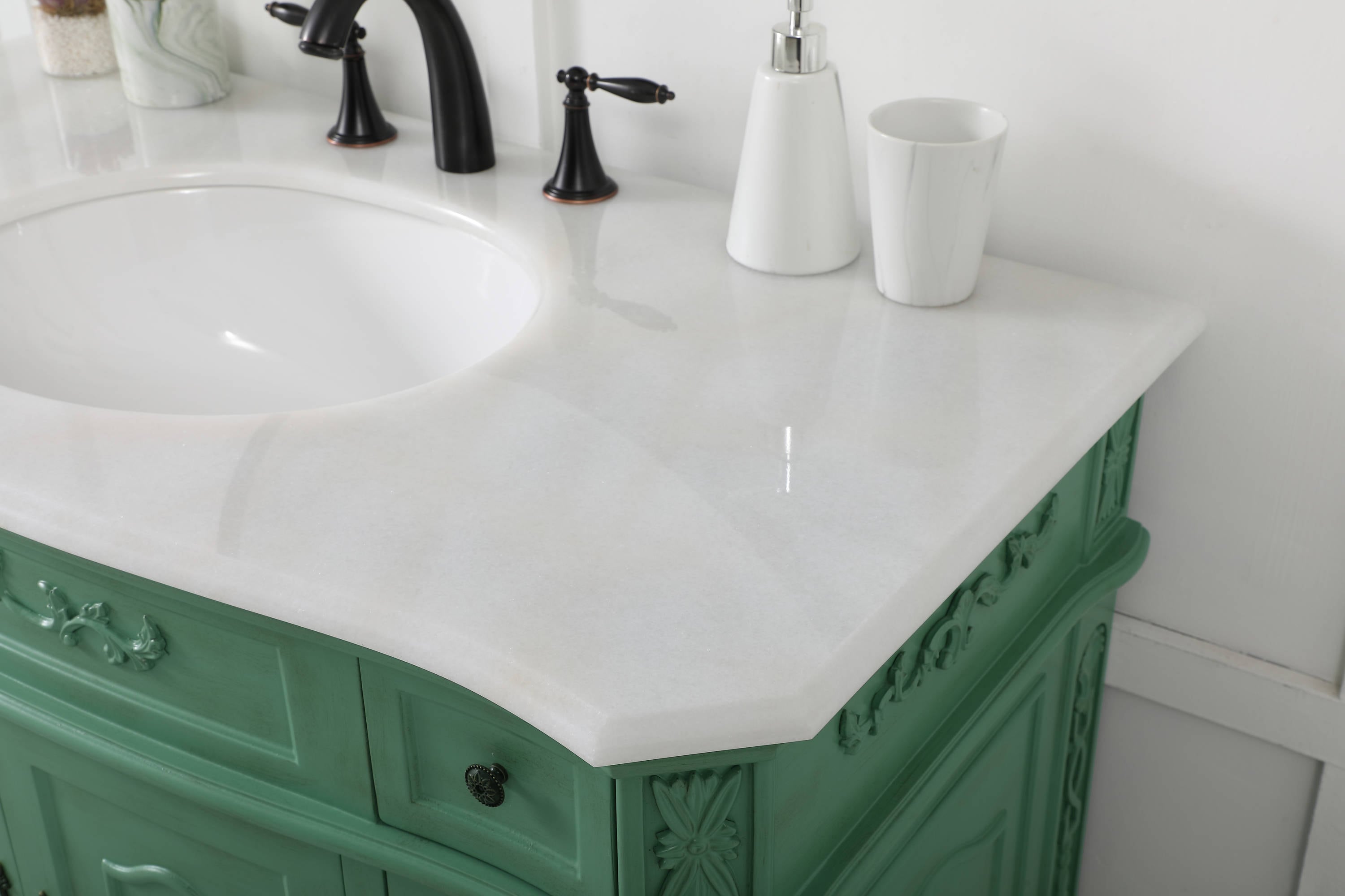 Vintage Mint Solid Wood Single Bathroom Vanity with Marble Top