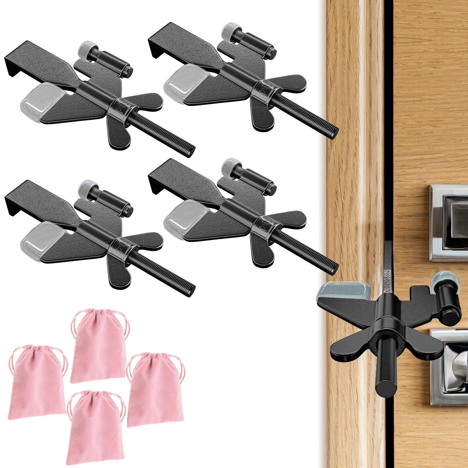 Aoibox  4 Pack Adjustable Portable Door Locks for Travel and Home Security with Silicone Caps for Hinged Doors