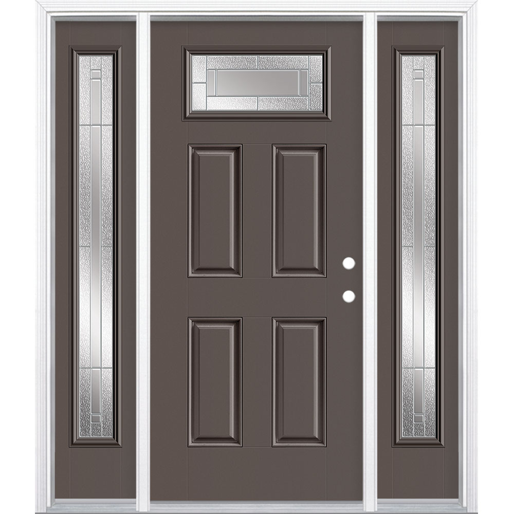 Masonite 3420061 Focus 64-in x 80-in x 4-9/16-in Fiberglass 1/4 lite Left-hand inswing Timber Gray Painted Prehung Front Door with Sidelights with Brickmould Insulating core