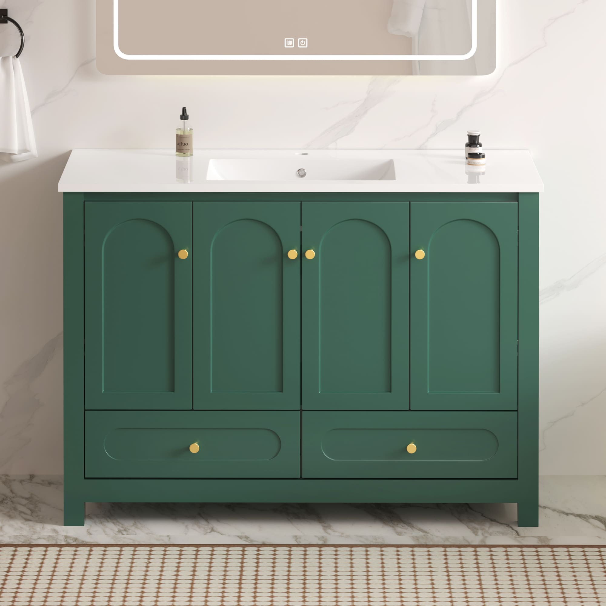 Wooakway 48-in Green Freestanding Transitional Bathroom Vanity Set 4 Soft Close Doors 2 Drawers Gold Knobs Waterproof MDF Cabinet With Integrated Resin Sink