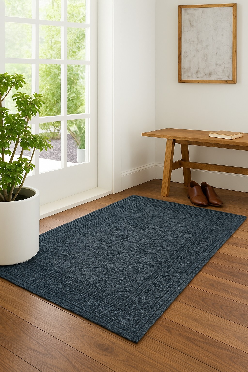 allen + roth 670753 Relaxing Midnight 2 x 3 (ft) Knotted Wool Blue Rectangular Indoor Trellis Persian Area rug