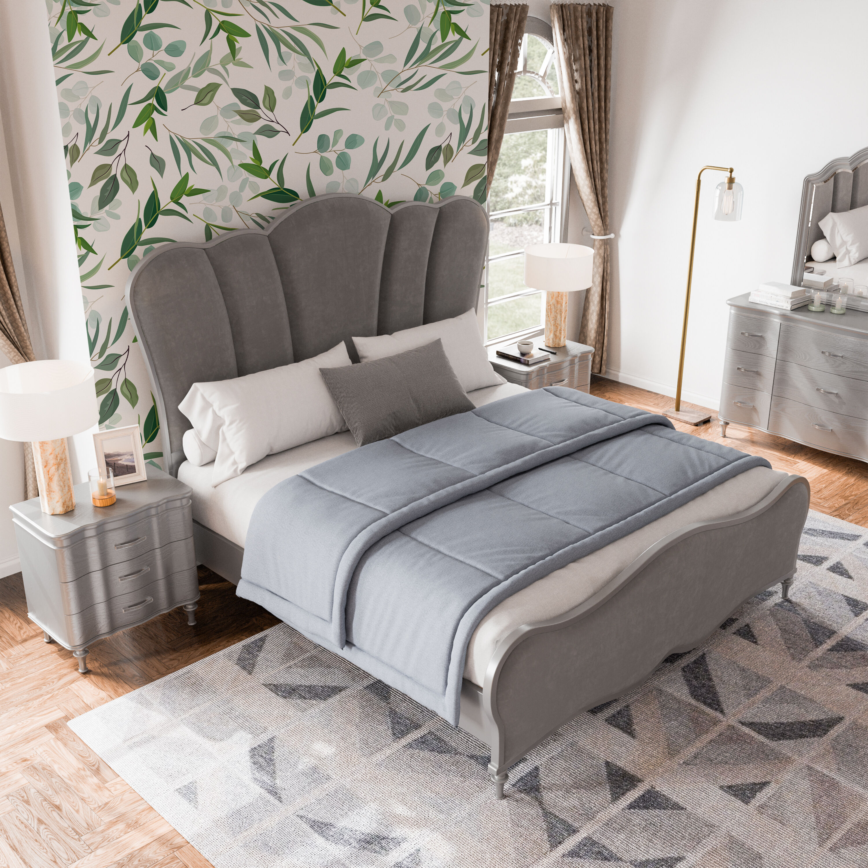 Furniture of America IDF7416SVEK-2NS Seabliss Silver King Bedroom Set
