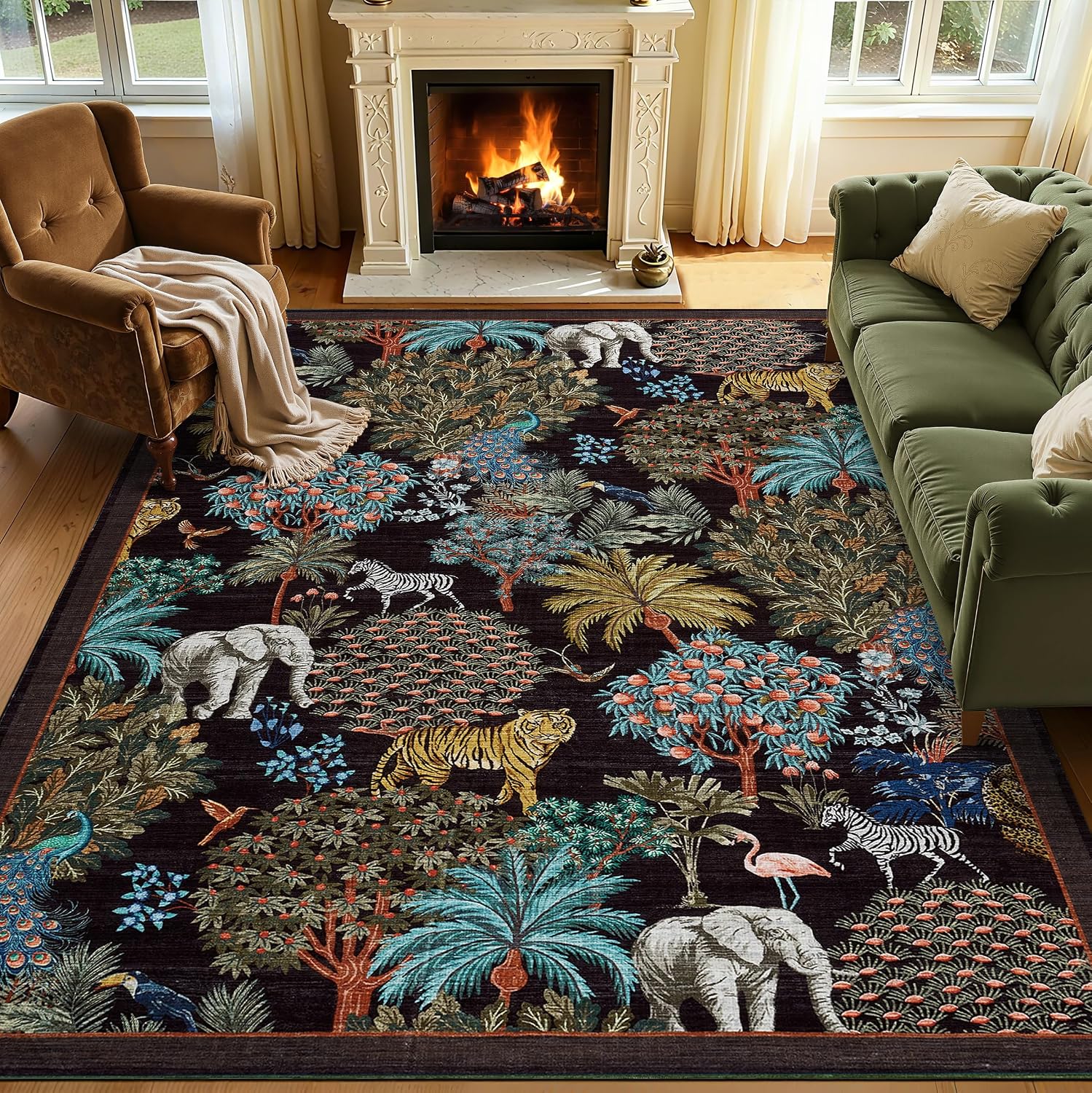 Garvee Jungle Rug 10x13 Washable Area Rugs for Living Room Black