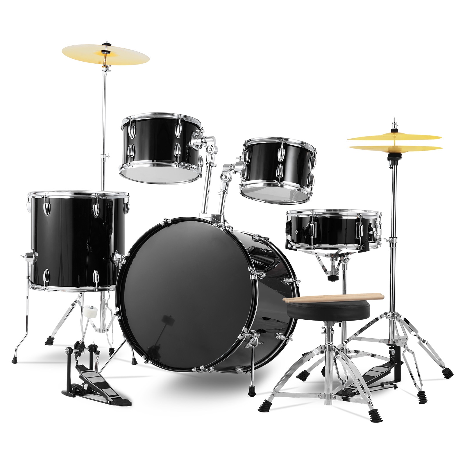 GIVIMO - 5-Piece Adult Drum Set 22-in Complete Full-Size Drum Kit with Bass Snare Toms Floor Drum...