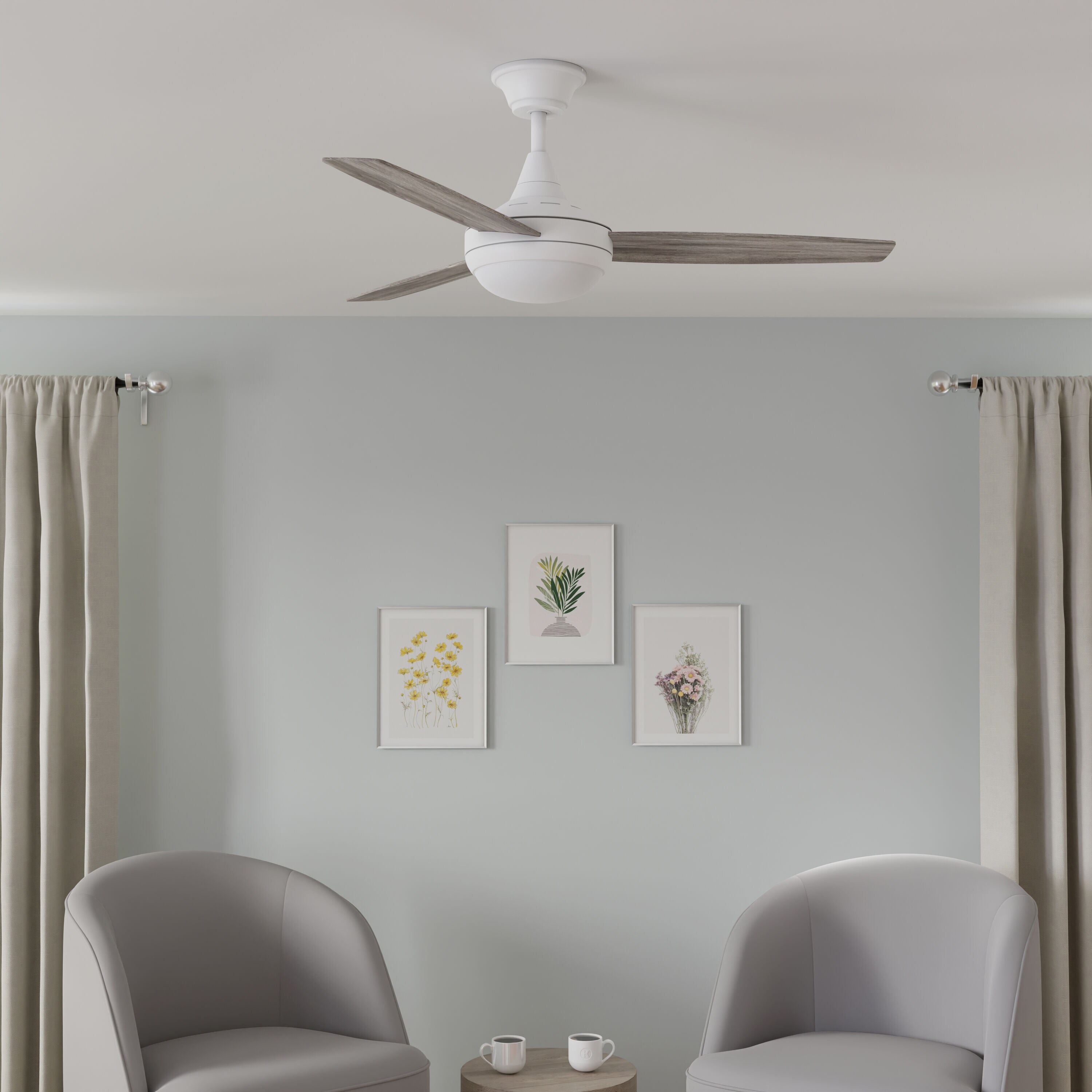 Harbor Breeze Beach Creek 52-in White with White/Barnwood Blades Integrated LED Indoor Downrod or Flush Mount Ceiling Fan with Light and Remote (3-Blade)
