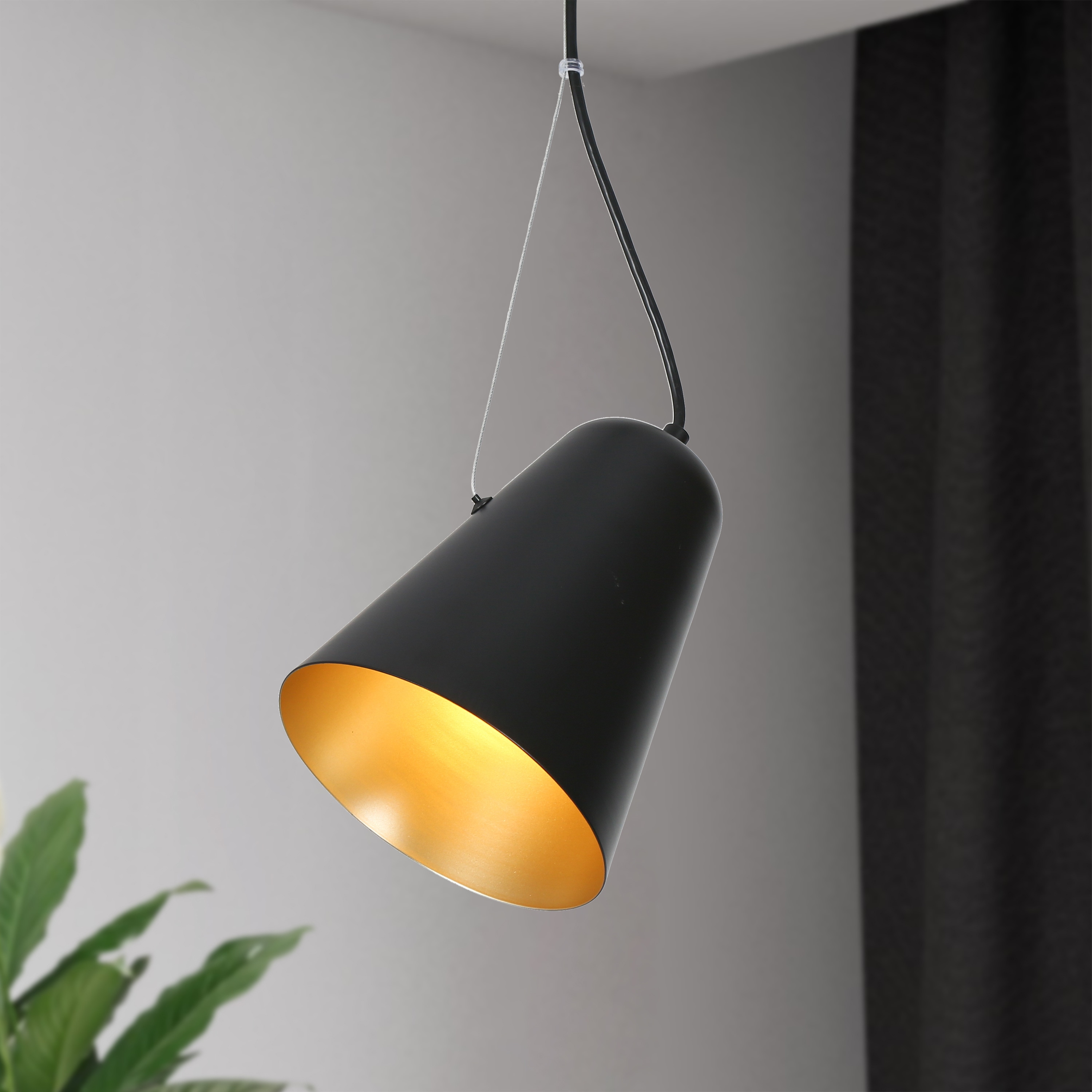 Uolfin EQNJMQ-LWS2982B-U8 1 -Light Matte Black and Gold with Cone Shape Modern/contemporary Cone Mini Hanging Pendant light