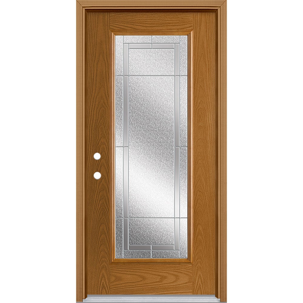 Masonite 3419824 Focus 36-in x 80-in x 4-9/16-in Fiberglass Craftsman Right-hand inswing Oakcrest Stained Prehung Front Door with Brickmould Insulating core
