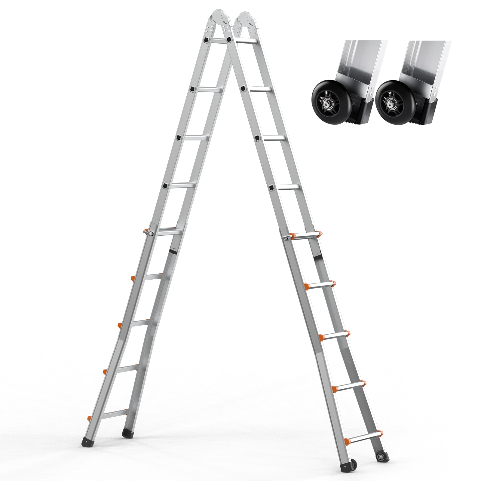 VEVOR SCDGNAZXYST506090V0 Telescoping Ladder A Frame  17 FT Compact Aluminum Extension Ladder  Multi-Function Portable Collapsible RV Ladder  Telescopic Ladder for Homework Stairs Indoor Outdoor Roof  330lb Load