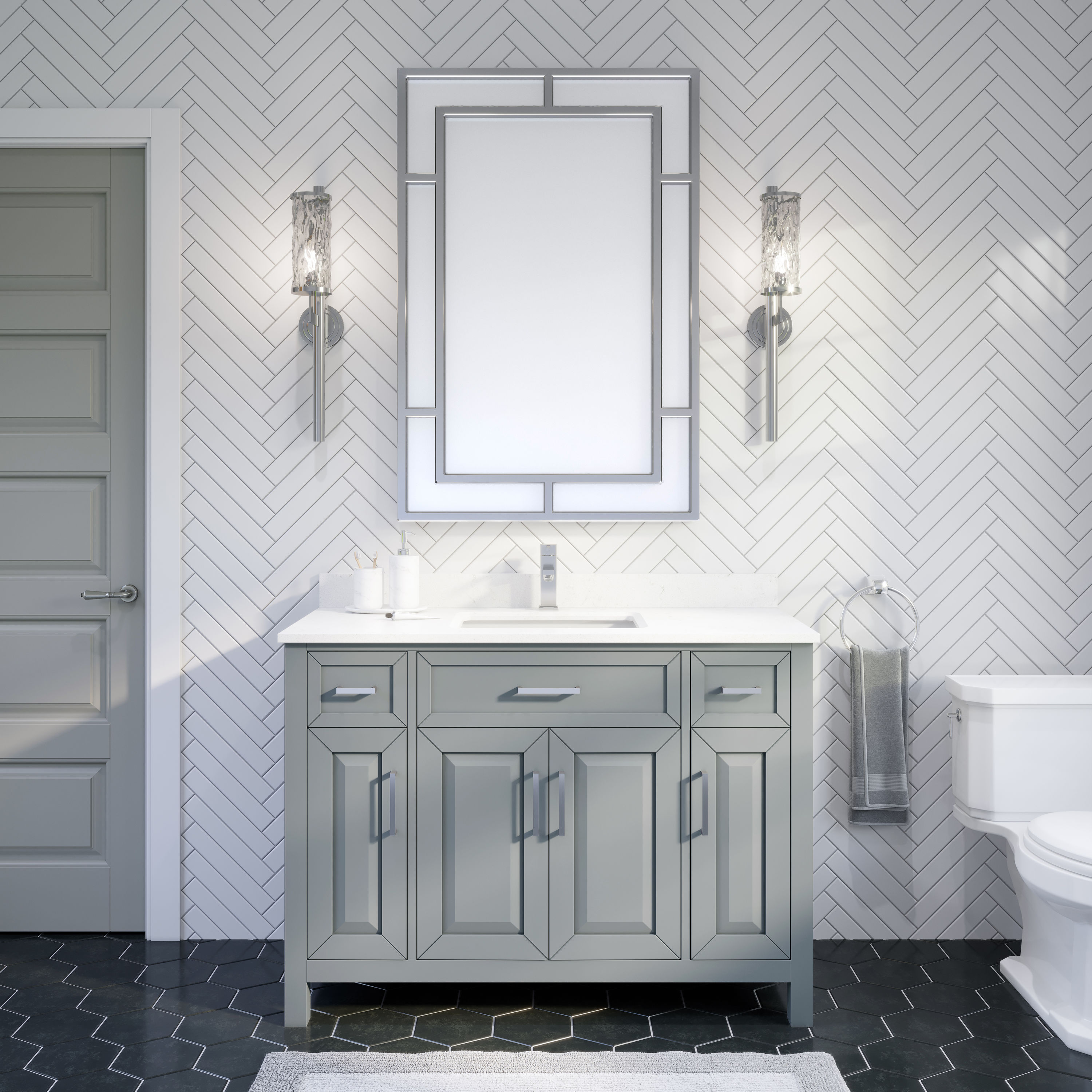 Spa Bathe TO48OG Thomas 48-in Oxford gray Undermount Single sink Bathroom Vanity with White with gray veins Engineered stone Top