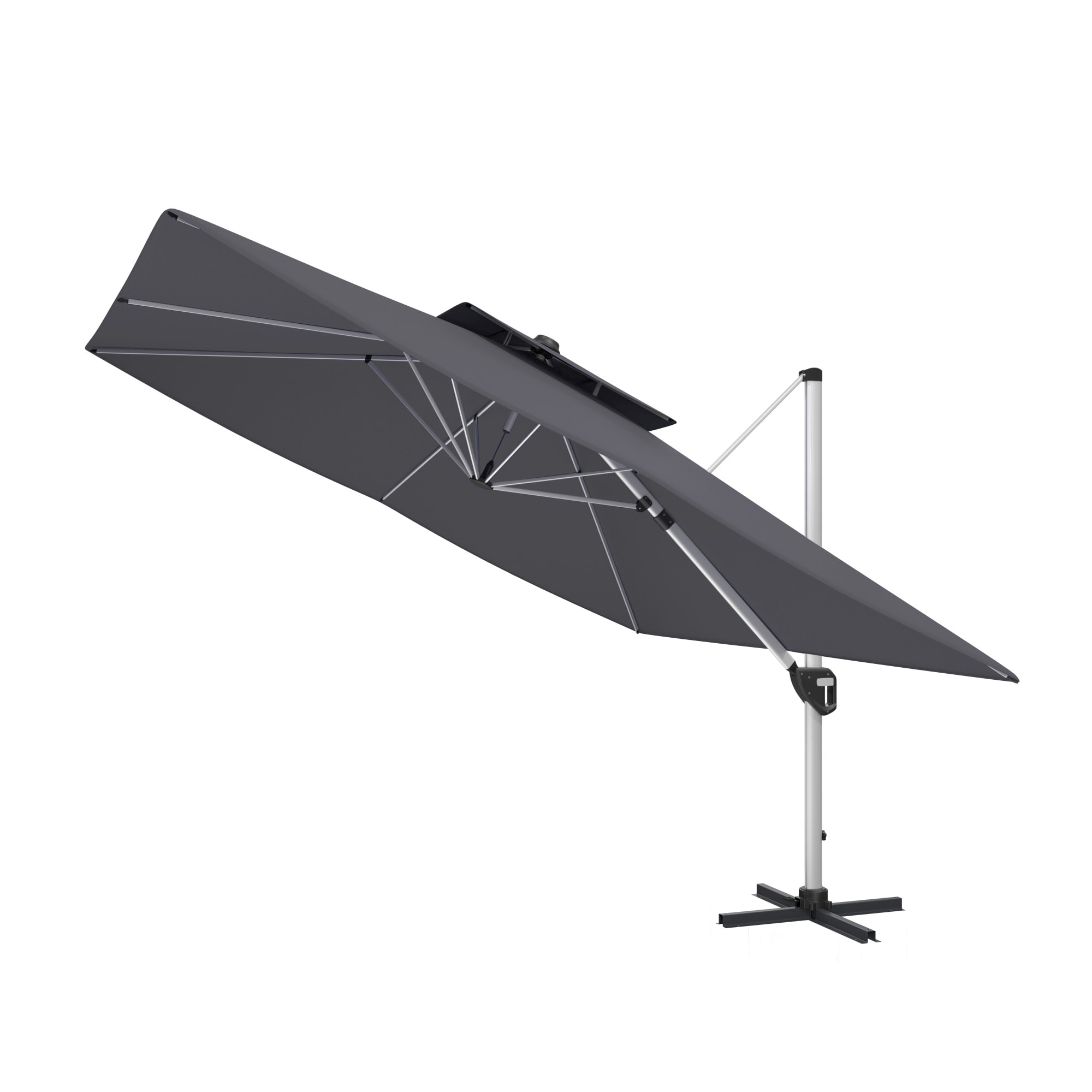 Clihome CWCH-OP70378BE+ 11-ft Aluminum Gray Crank Cantilever Patio Umbrella