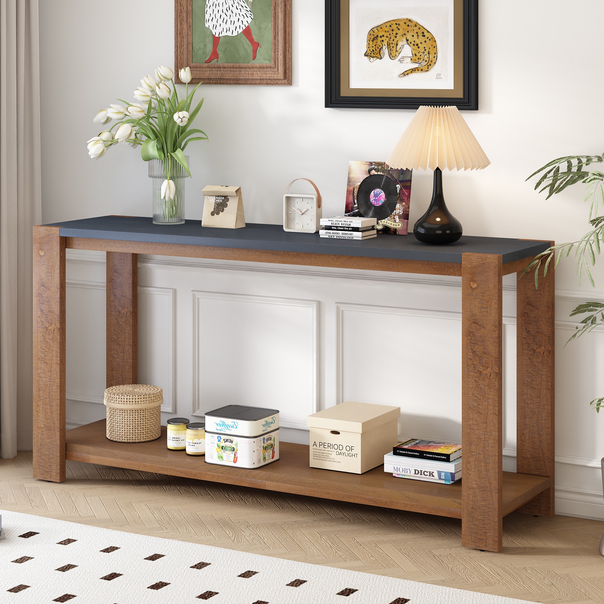 ModernLuxe N711P173084D Distinctive Features of a Minimalist Console Table with Bottom Shelf and Four Legs Suitable for Entryway Hallway Living Room Foyer Corridor