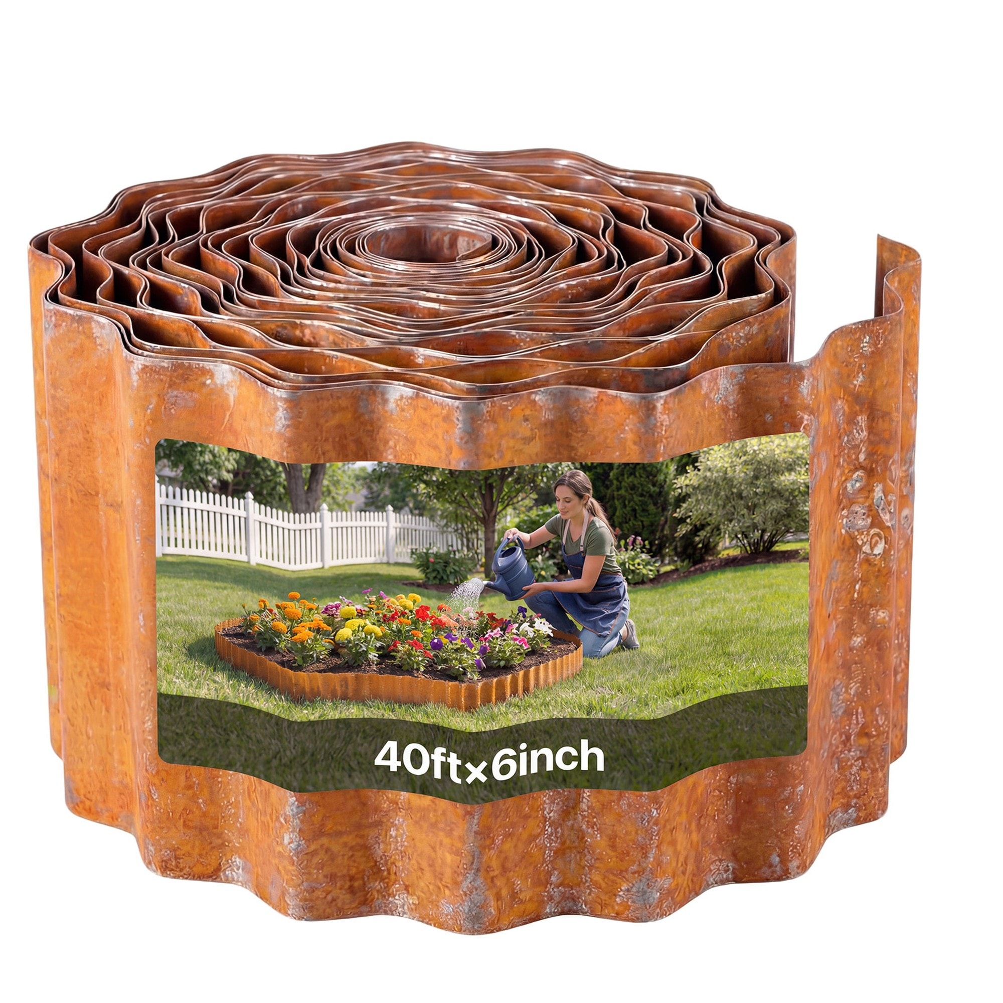 Angel Sar - 40 ft x 6 in Carbon Steel Landscape Edging with Gloves Bendable Metal Strips Garden B...