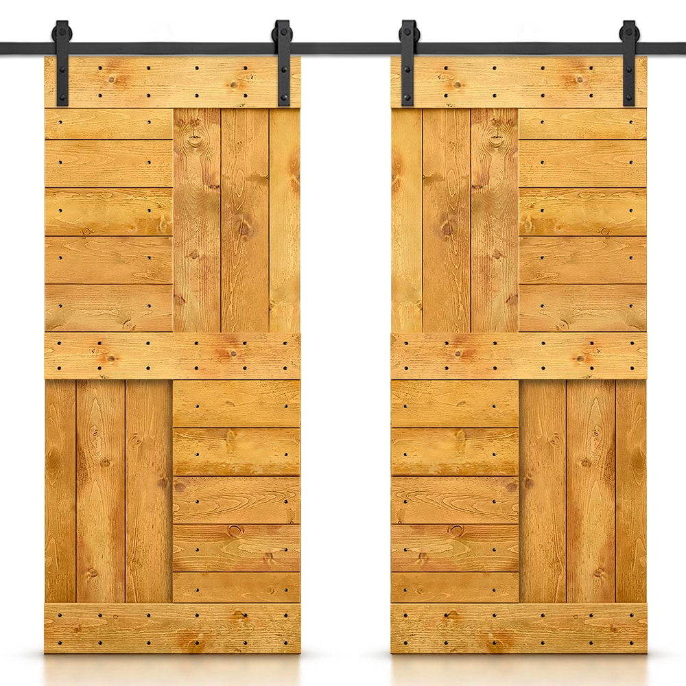 CALHOME MK-96(2+N1-38AT(2+CN 76-in x 84-in Colonial Maple Stained Pine Wood Solid core Double Barn Door (Hardware Included)