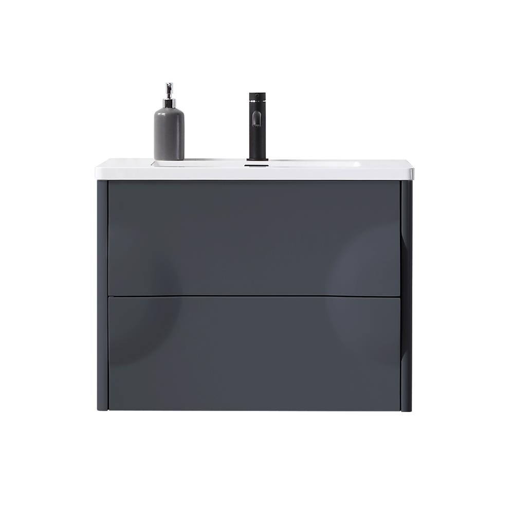 CARTISAN DESIGN VACOLDG30WM Brucia 30-in Dark Gray Single sink Floating Bathroom Vanity with Gloss White Solid surface Top
