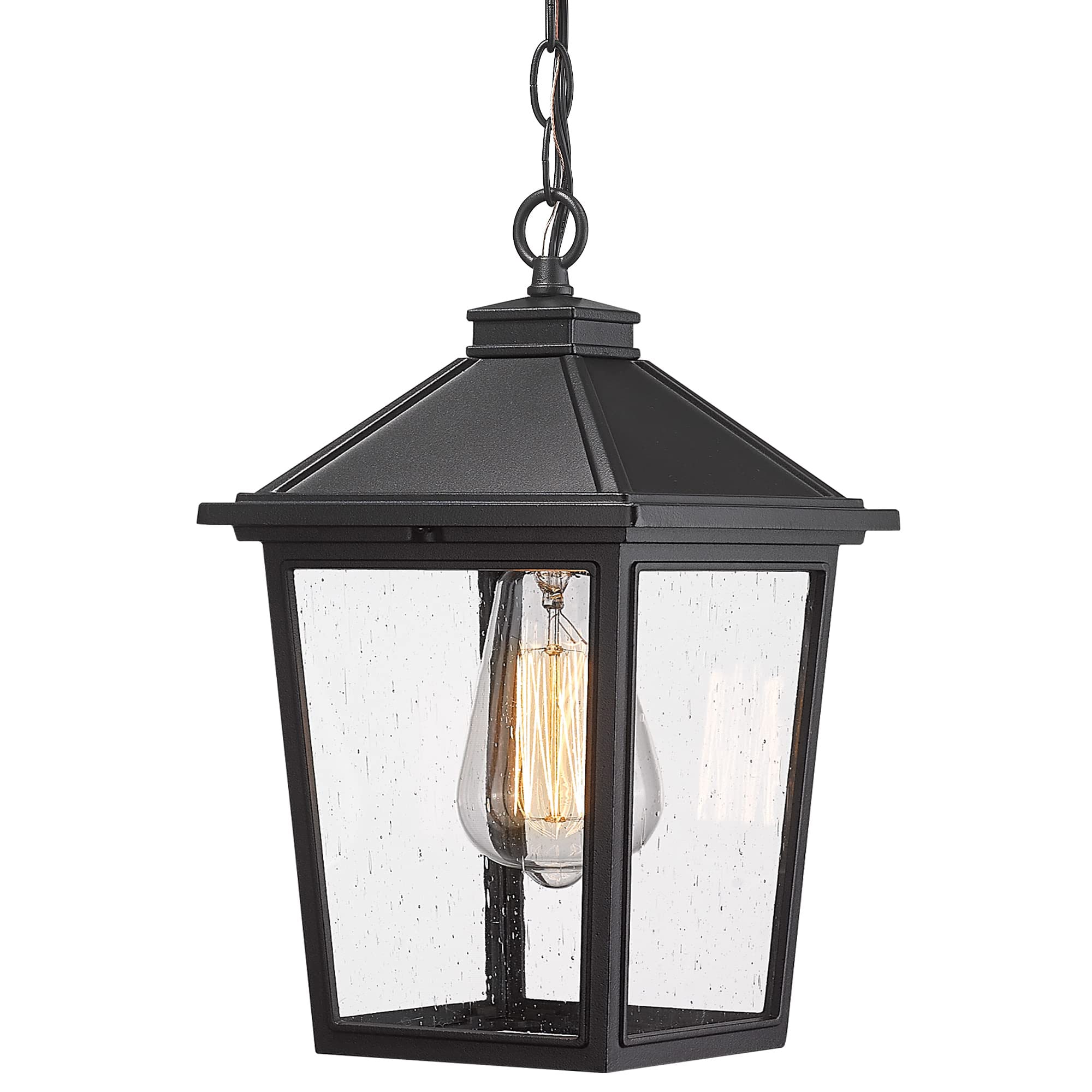 LTMATE LS5HX64HM BK JAZAVA 1 -Light Black Industrial Seeded glass Lantern Medium Indoor/Outdoor Hanging Pendant light
