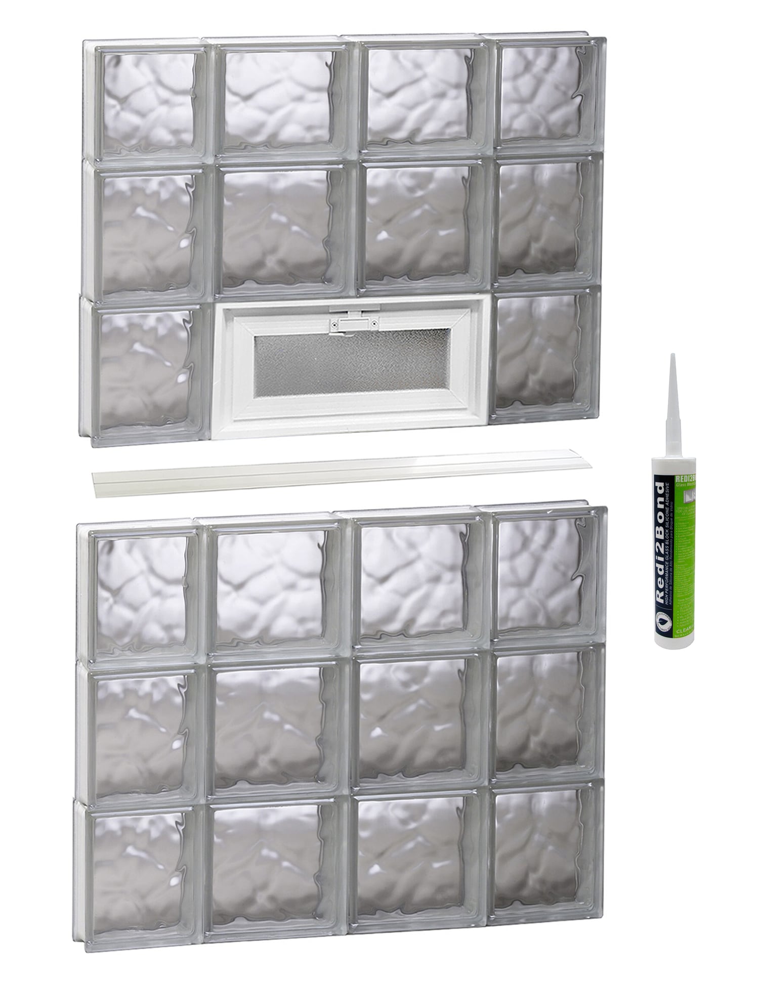 REDI2SET V2846DC Wavy Glass 27-in x 44-1/2-in Frameless Replacement Vented Glass Block Window