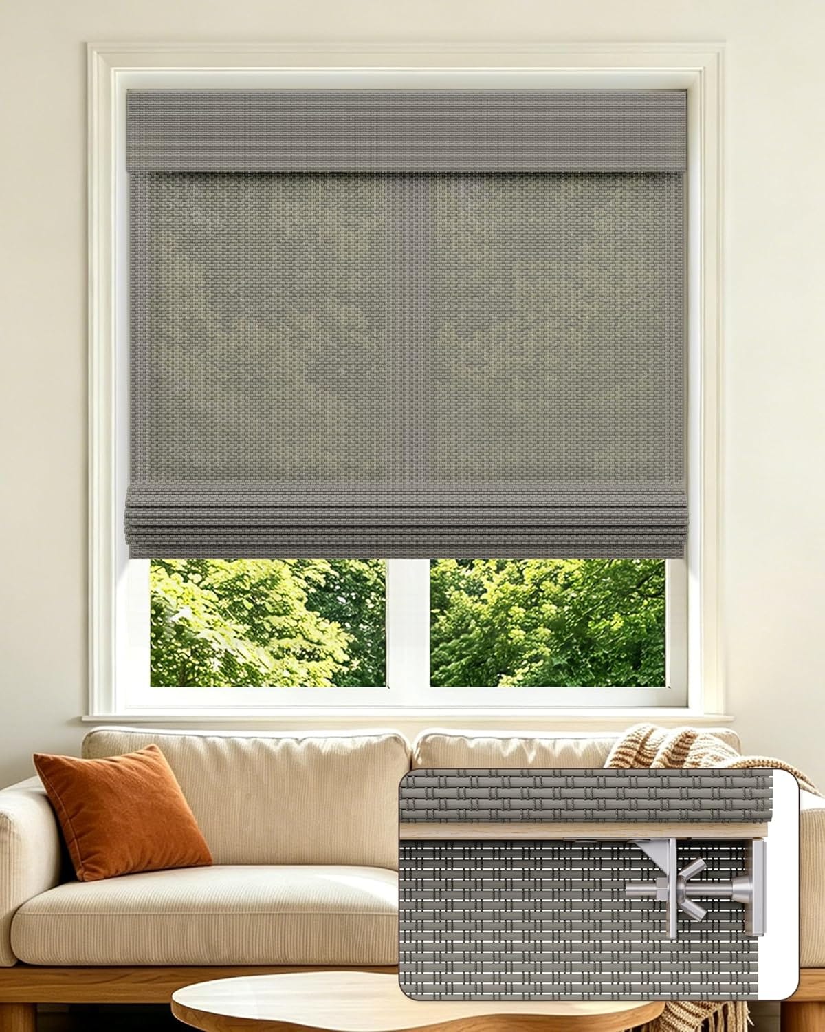 Allesin  zen No Drill Cordless Bamboo Roman Shades Light Filtering Gray