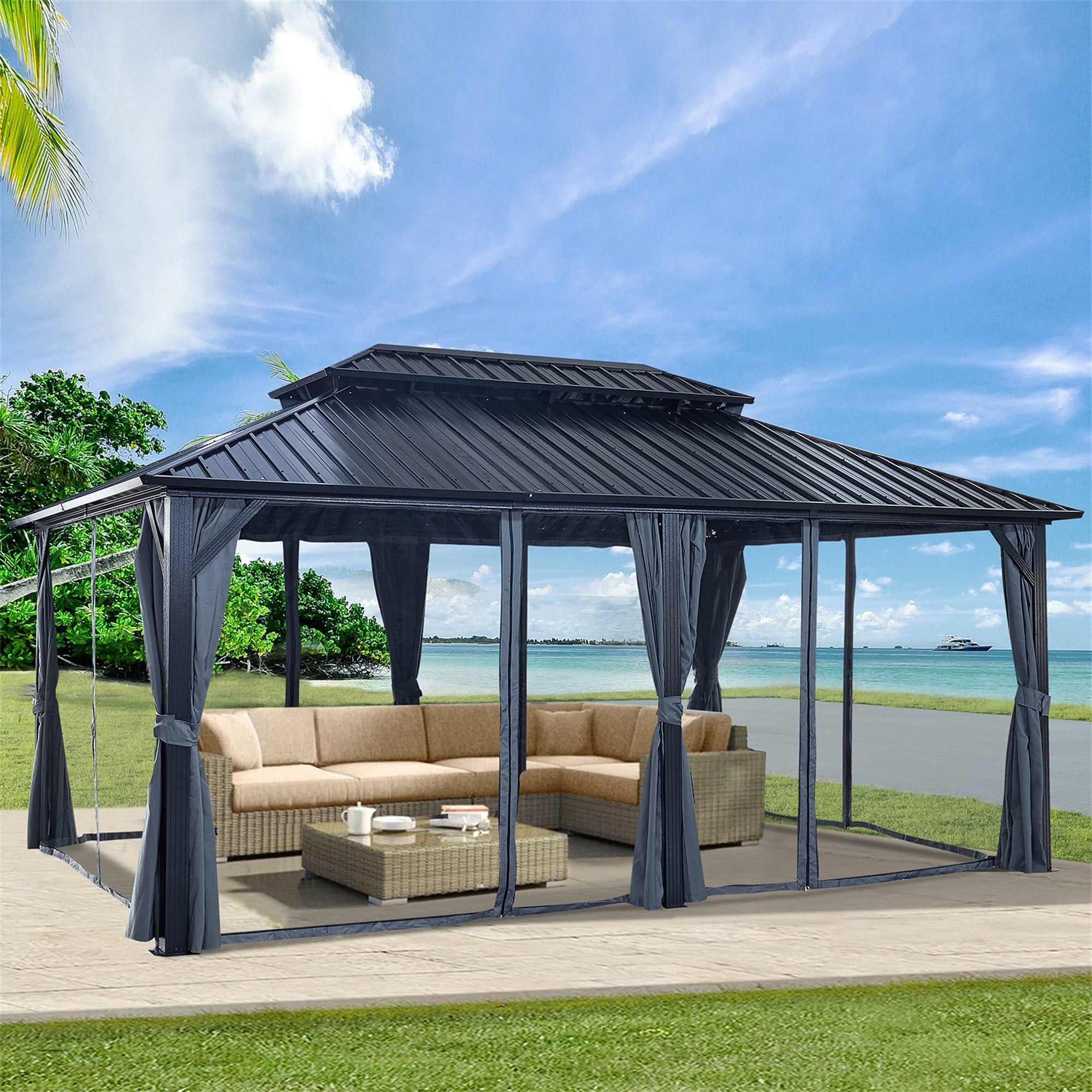 Mondawe 21OD140122BE-B 18-ft x 12-ft Black with Hardtop Roof