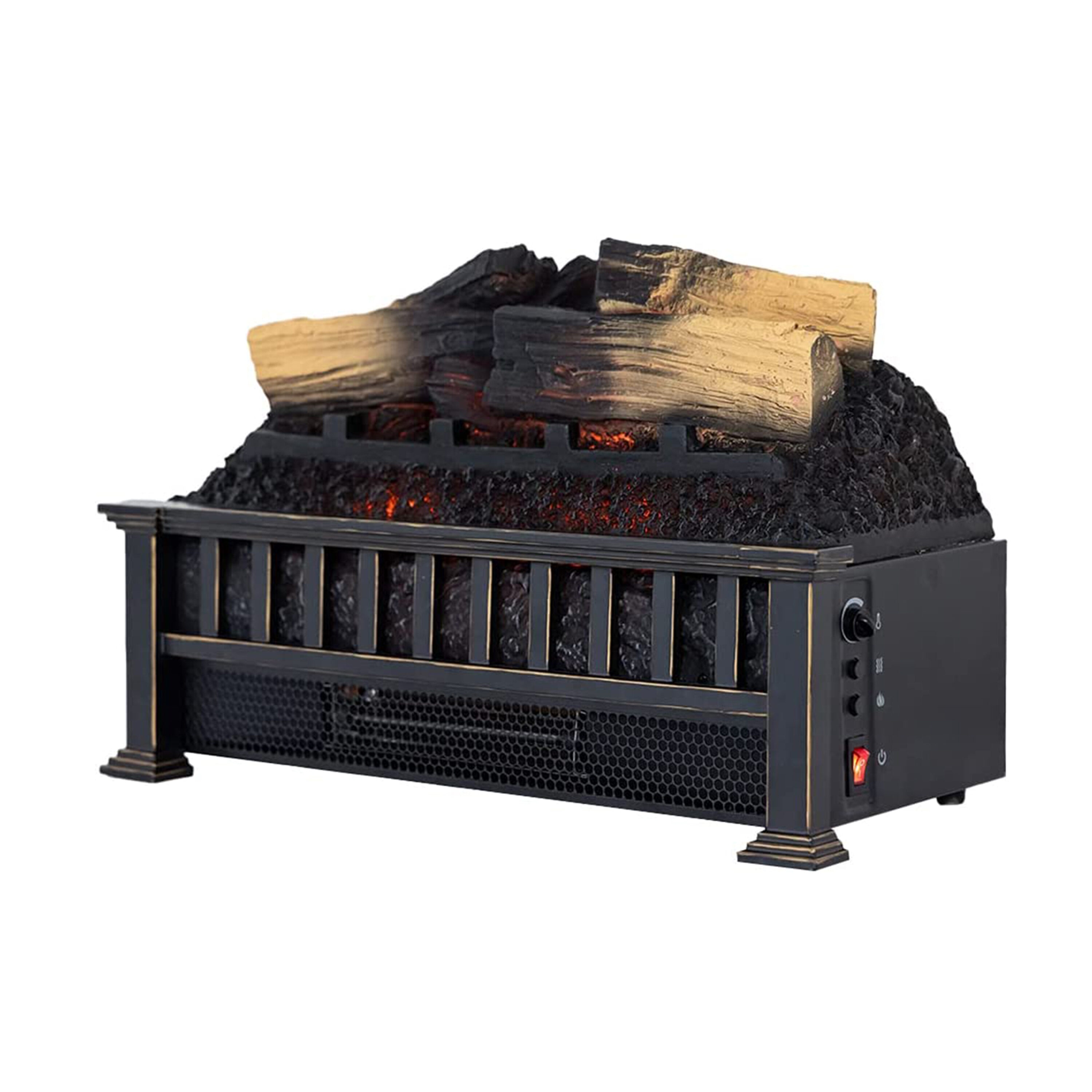 Country Living 20.5-in W 4776-BTU Black Electric Fireplace Logs with Heater and Thermostat Remote Control Included CL-LS-697-3 Sansujyuku sansujyuku.com