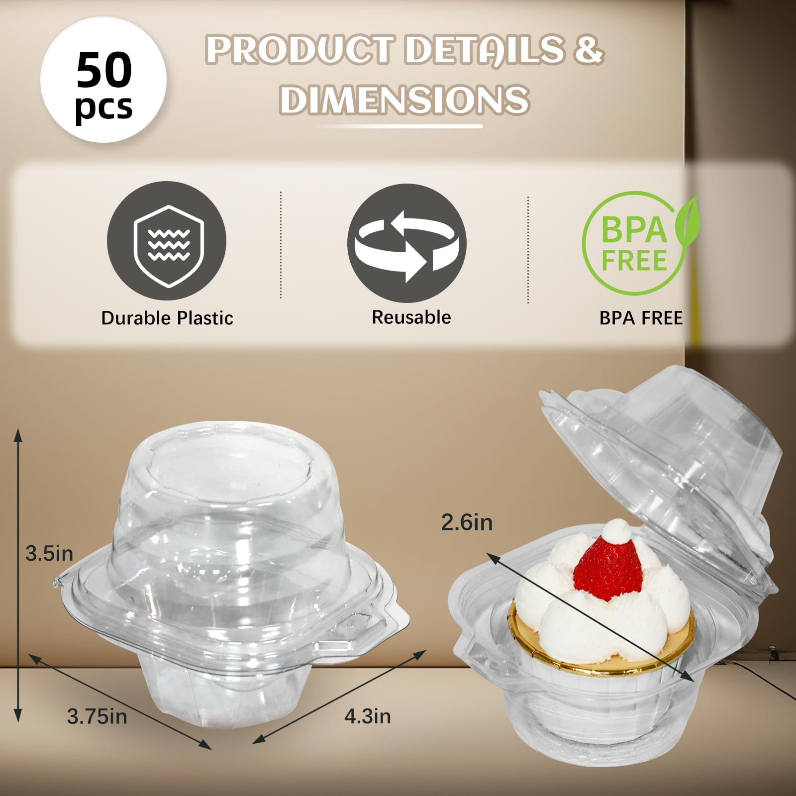 Linder Group Inc Cupcake containers 50 pack clear plastic holders with ...