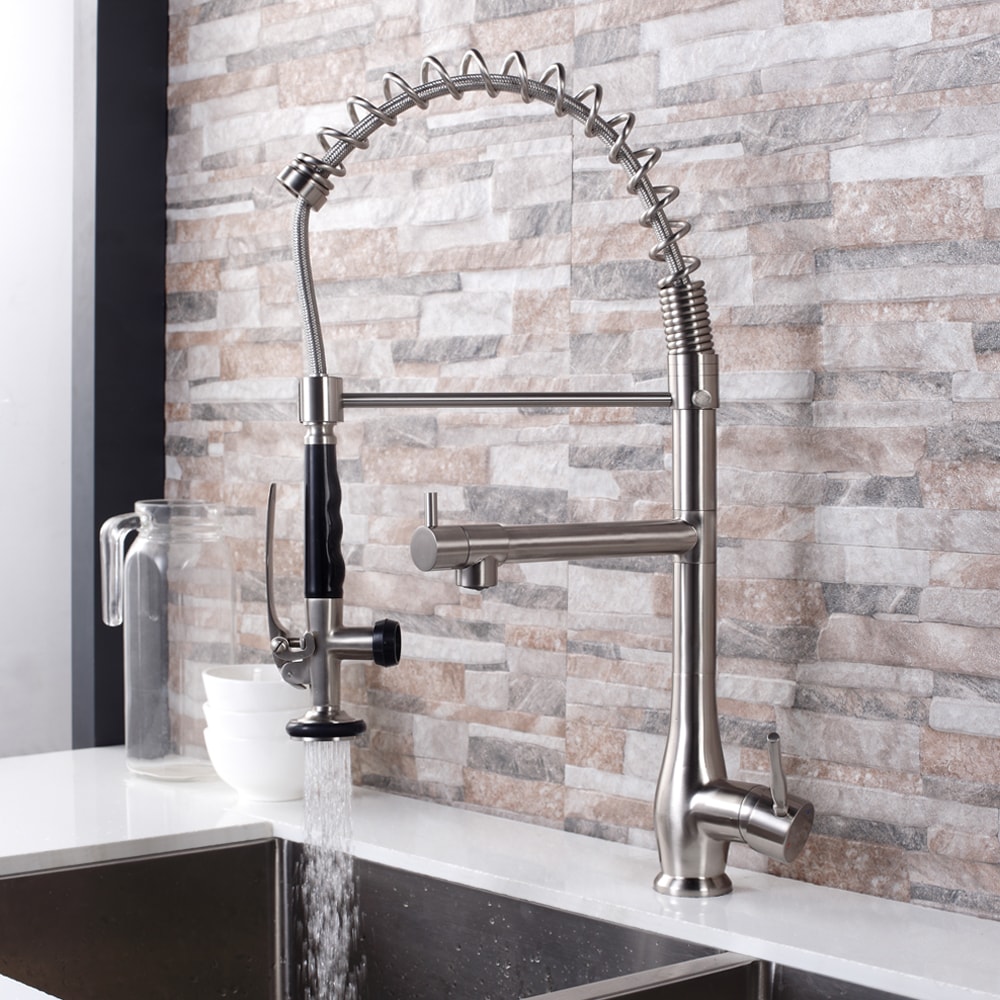 Lordear Pull out kitchen faucet Brushed Nickel Single Handle Pull-out ...