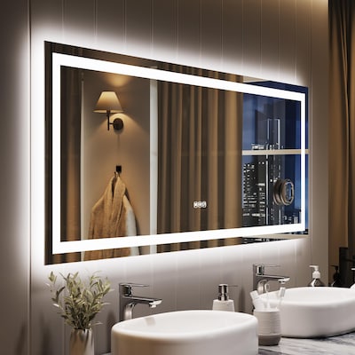 DEXSO 60 X 24 Inch Smart LED Bathroom Mirror with Lights Dimmable Anti Fog Dual Lighting 3X Magnification Memory Function Shatterproof
