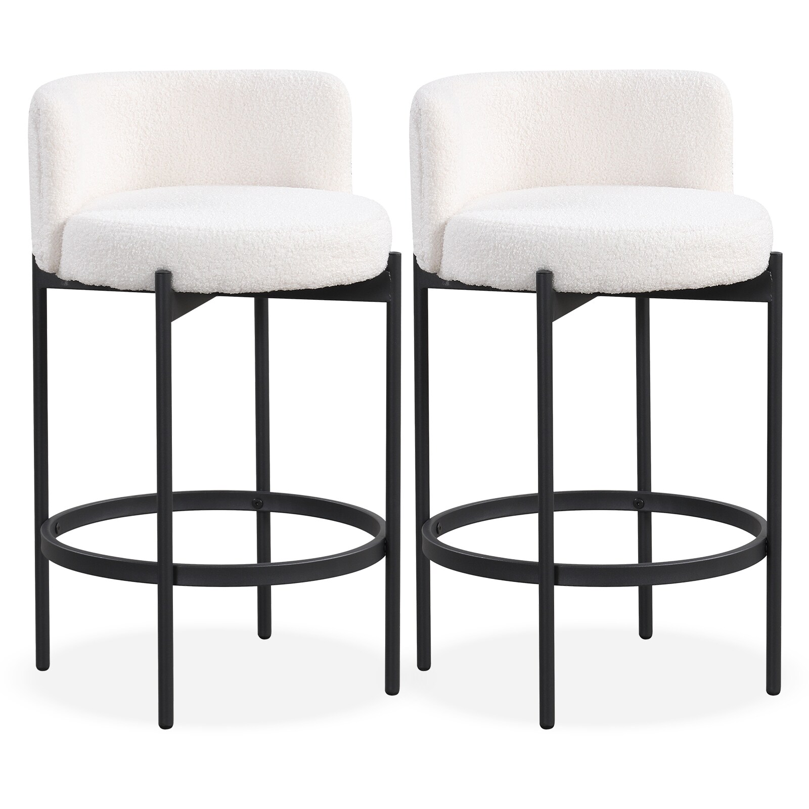 Slickblue - Set of 2/4 Beige and Black Counter Height Bar Stools 24.5 inch with Sherpa Fabric Cur...