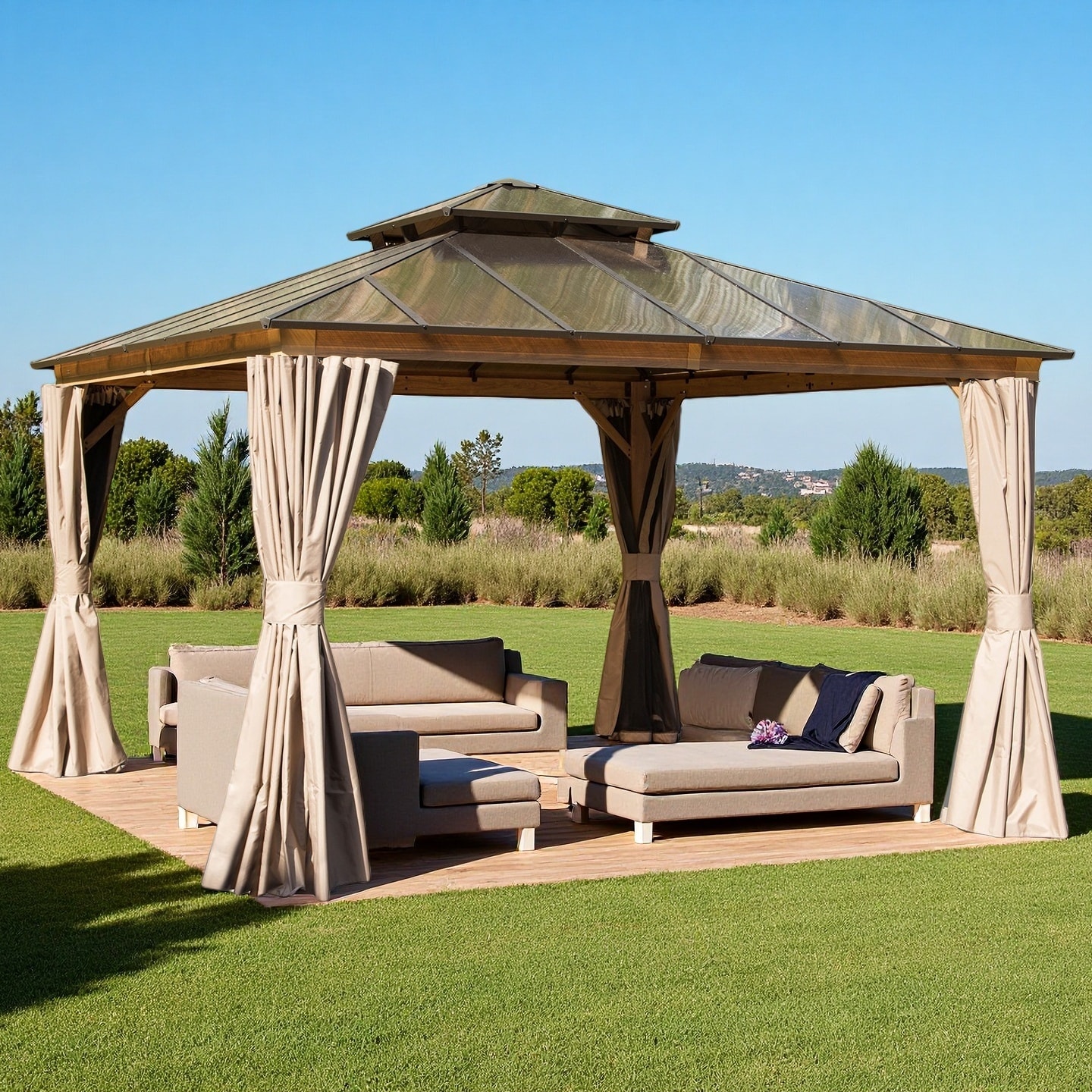 ToolCat BZ2-35-PW 12-ft x 12-ft Yellow Brown Gazebo with Hardtop Roof