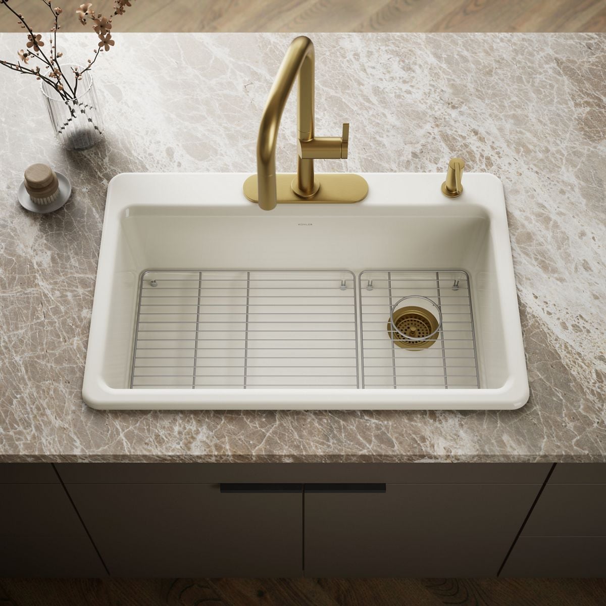KOHLER Riverby Drop-in 33-in x 22-in Cast iron Single bowl Kitchen Sink