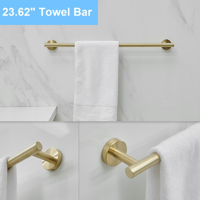 5-Piece Bath Hardware with Towel Bar Towel Hook Toilet Paper Holder and Towel Ring Set in Brushed Gold