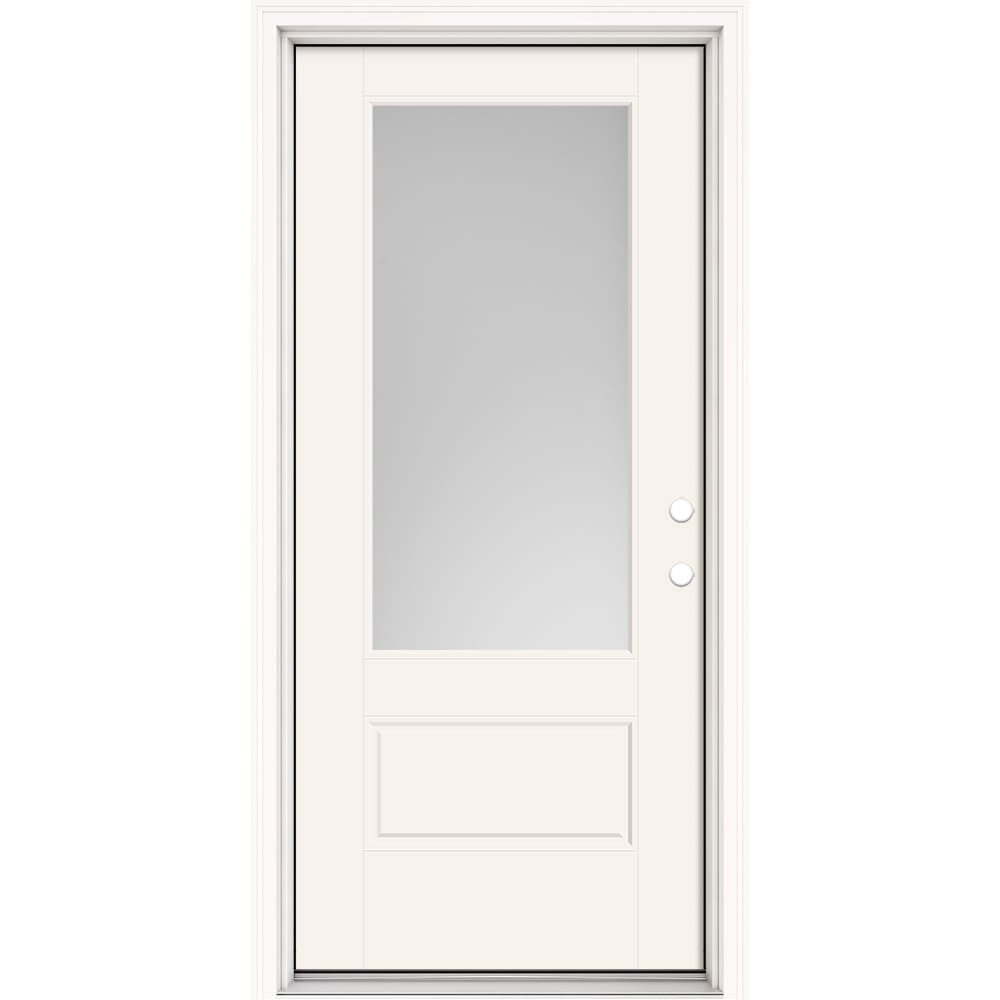 Masonite 630319 Performance Door System 32-in x 80-in x 4-9/16-in Fiberglass 3/4 lite Left-hand inswing Arctic White Painted Prehung Front Door with Brickmould Insulating core