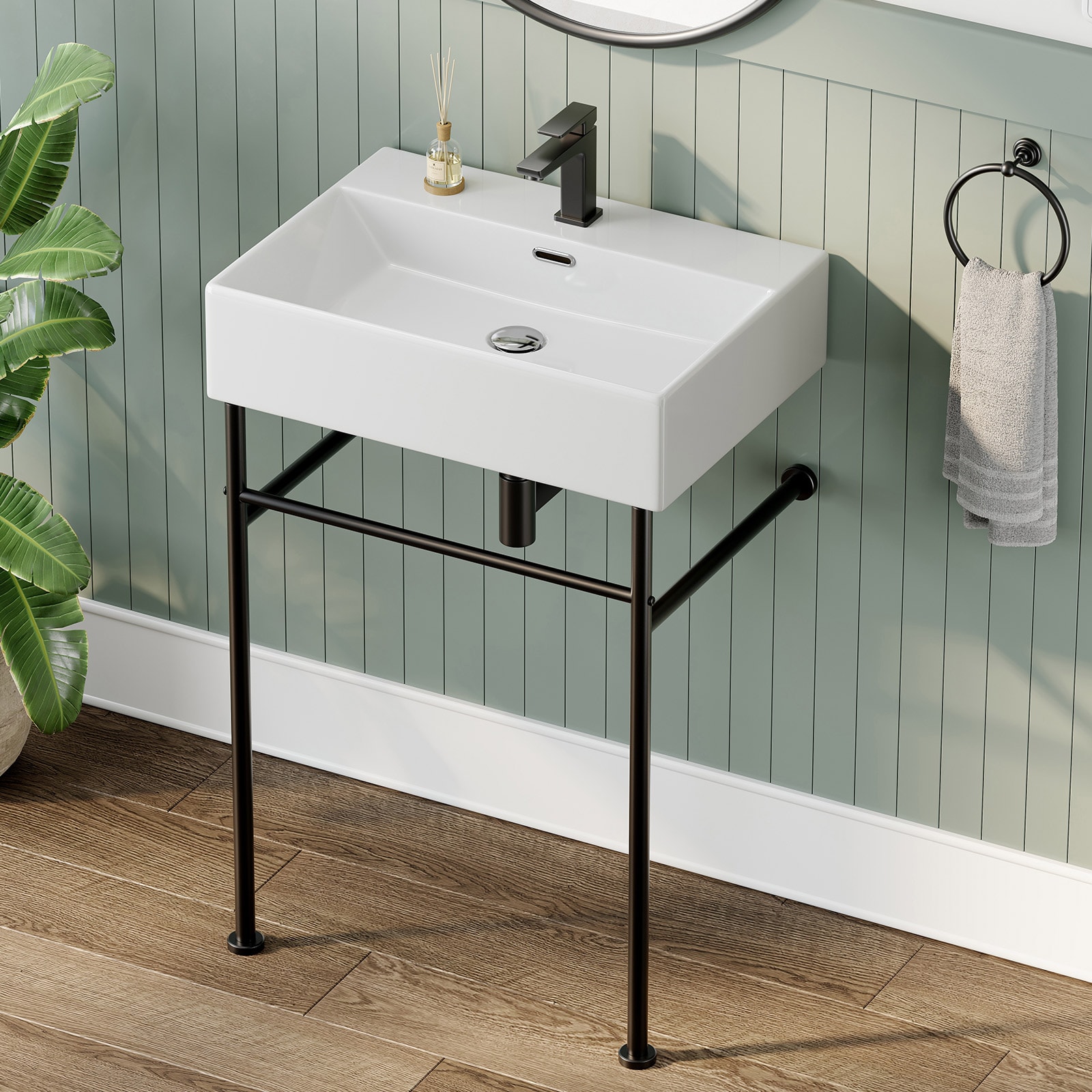 Ceramic 23.8-in Wall-mount Rectangular Trough Modern White Bathroom Sink