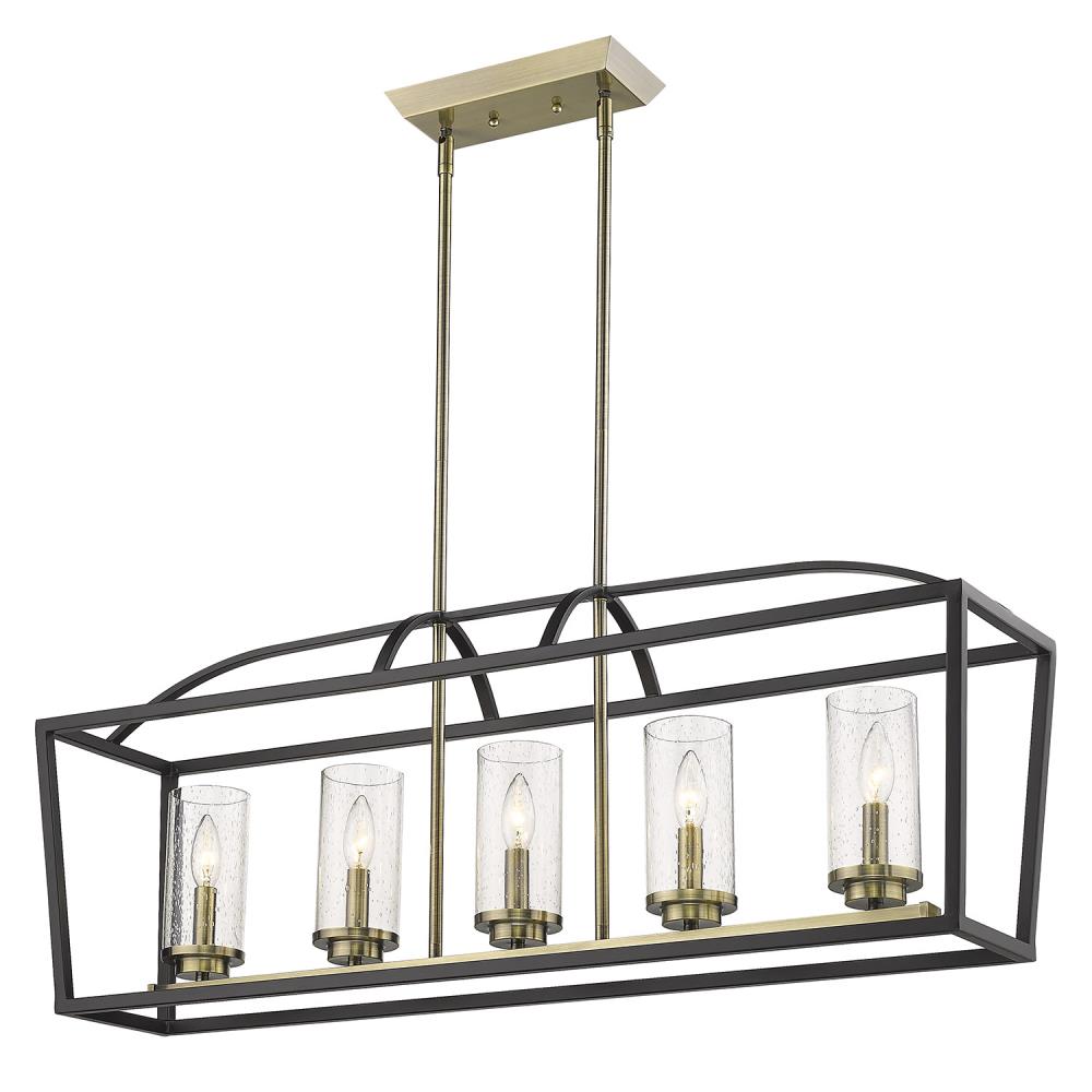Golden Lighting 4309-LP BLK-AB-SD Mercer 5 -Light Matte Black Modern/contemporary Seeded glass Linear Large Hanging Pendant light