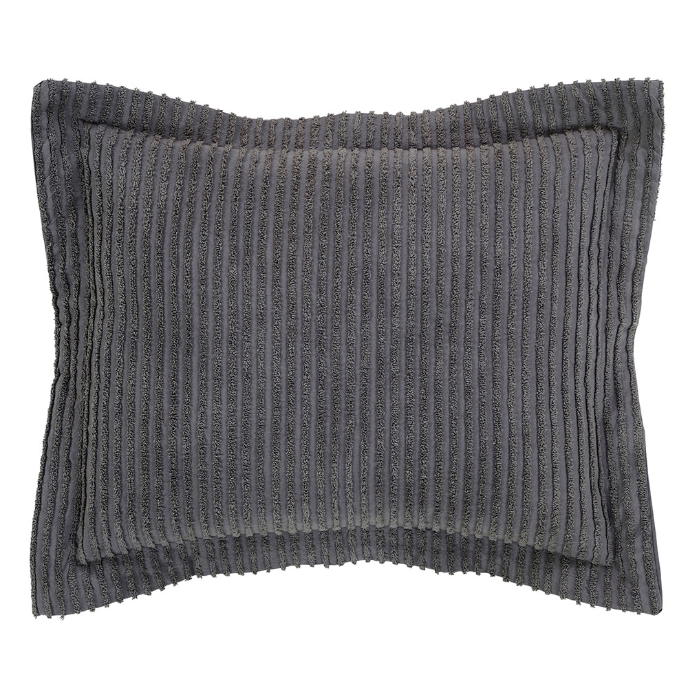Gray Cotton Chenille Tufted Standard Sham with Bold Stripes