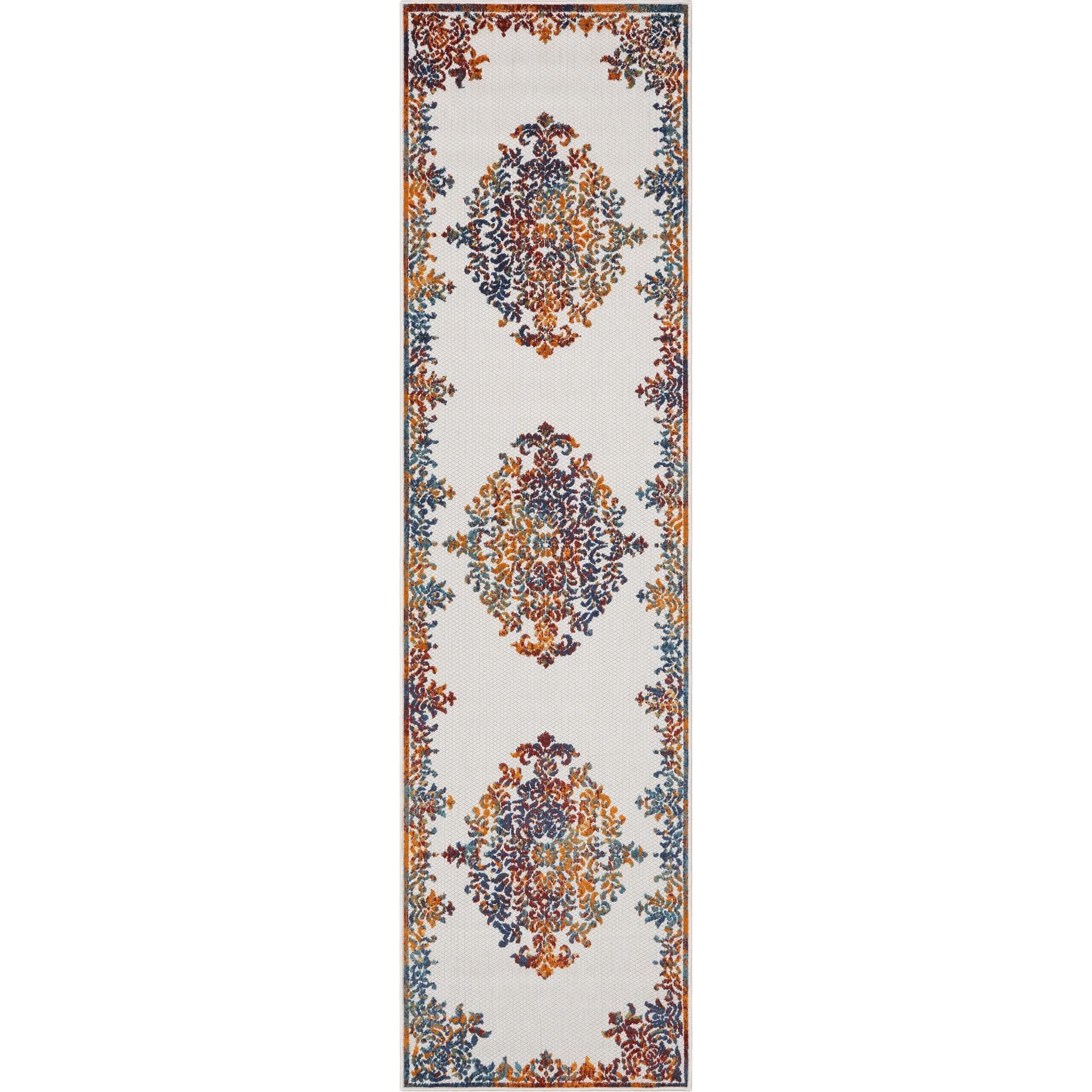 Ivory Medallion Synthetic Reversible Runner Rug