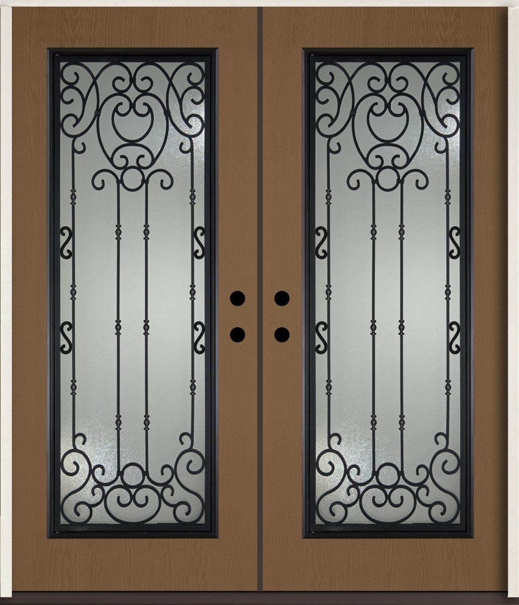 RELIABILT LO964036 Belle Meade 72-in x 80-in x Fiberglass Full lite Left-hand inswing Woodhaven Stain Stained Prehung Double Front Door Insulating core