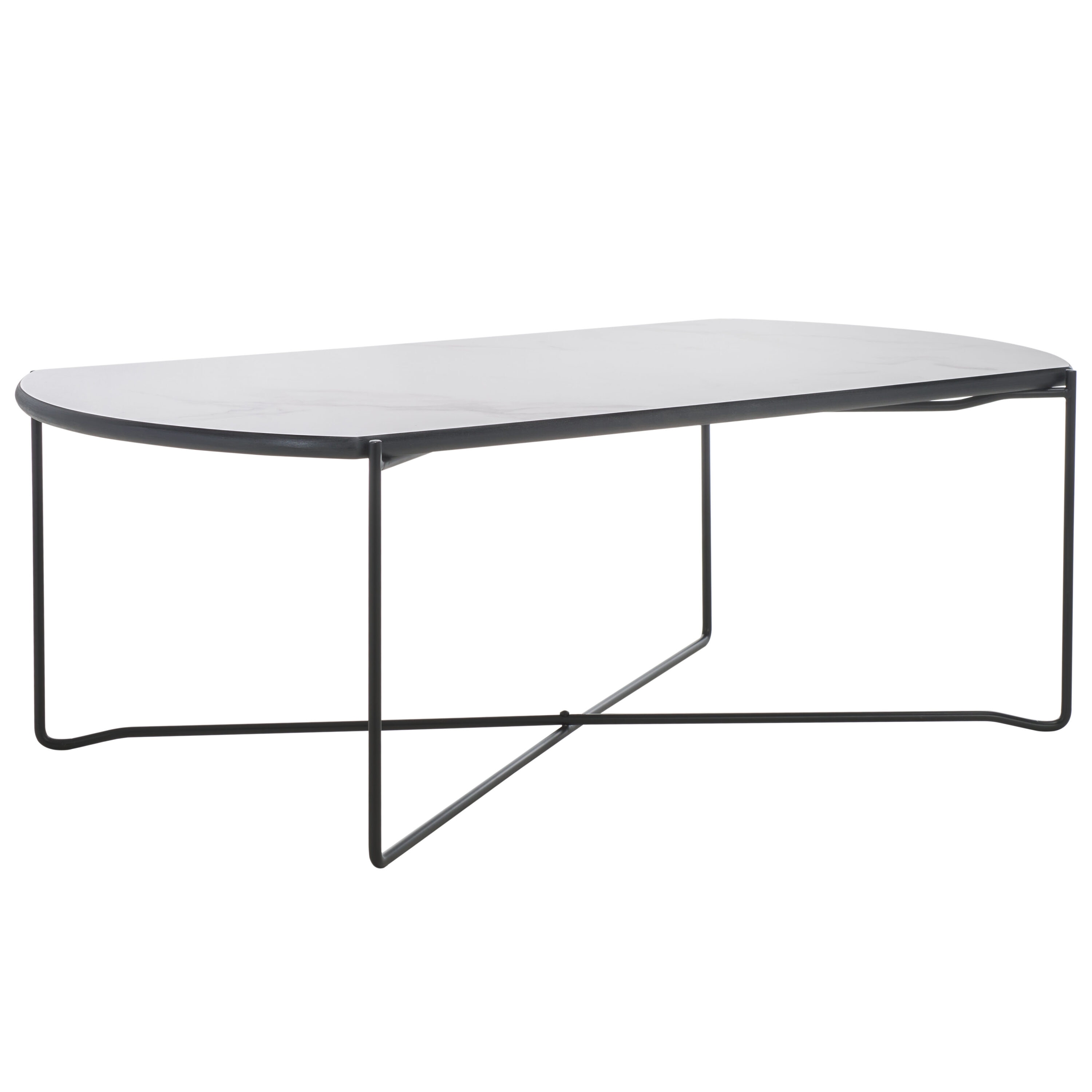 White Faux Marble and Black Metal Coffee Table