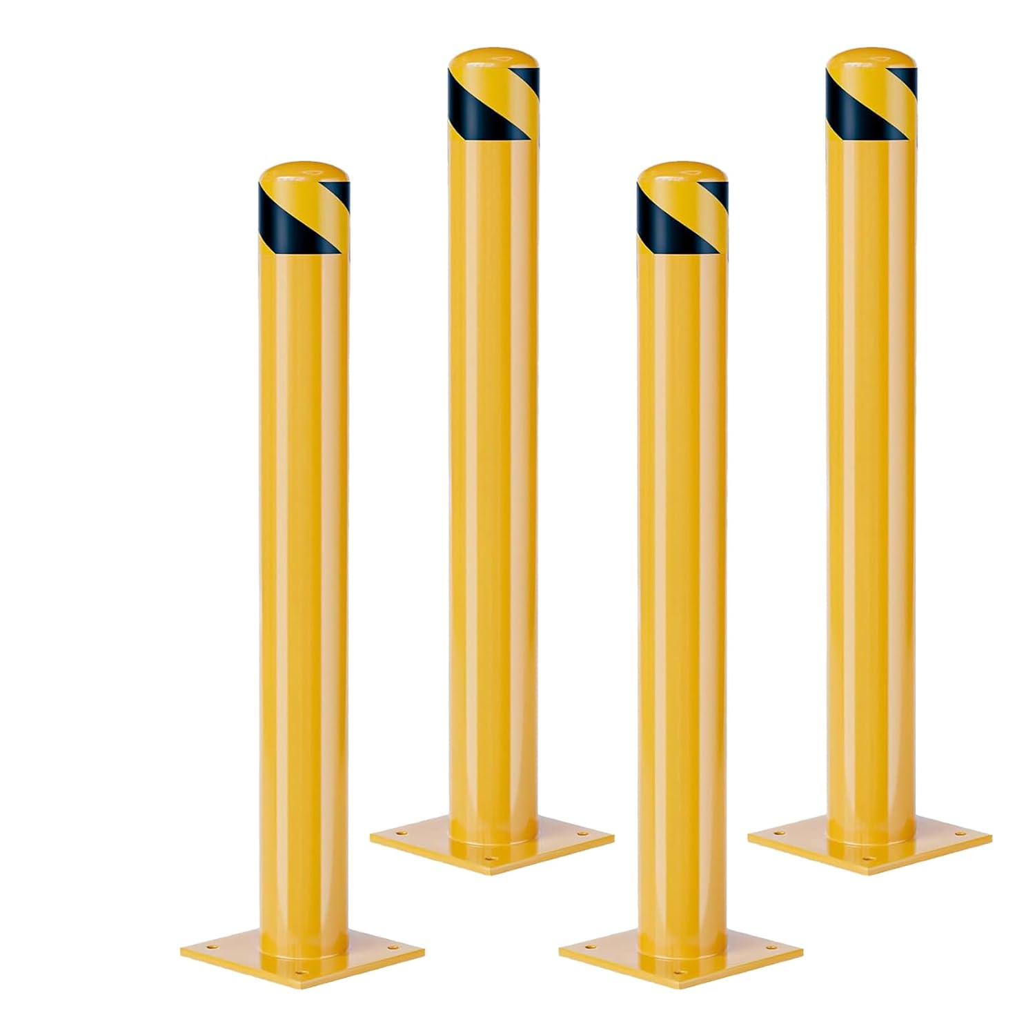 Garvee 4 Pack 42inch Safety Bollards Anchored Yellow Steel Bollards Parking Bollard Post for Traffic Sensitive Area