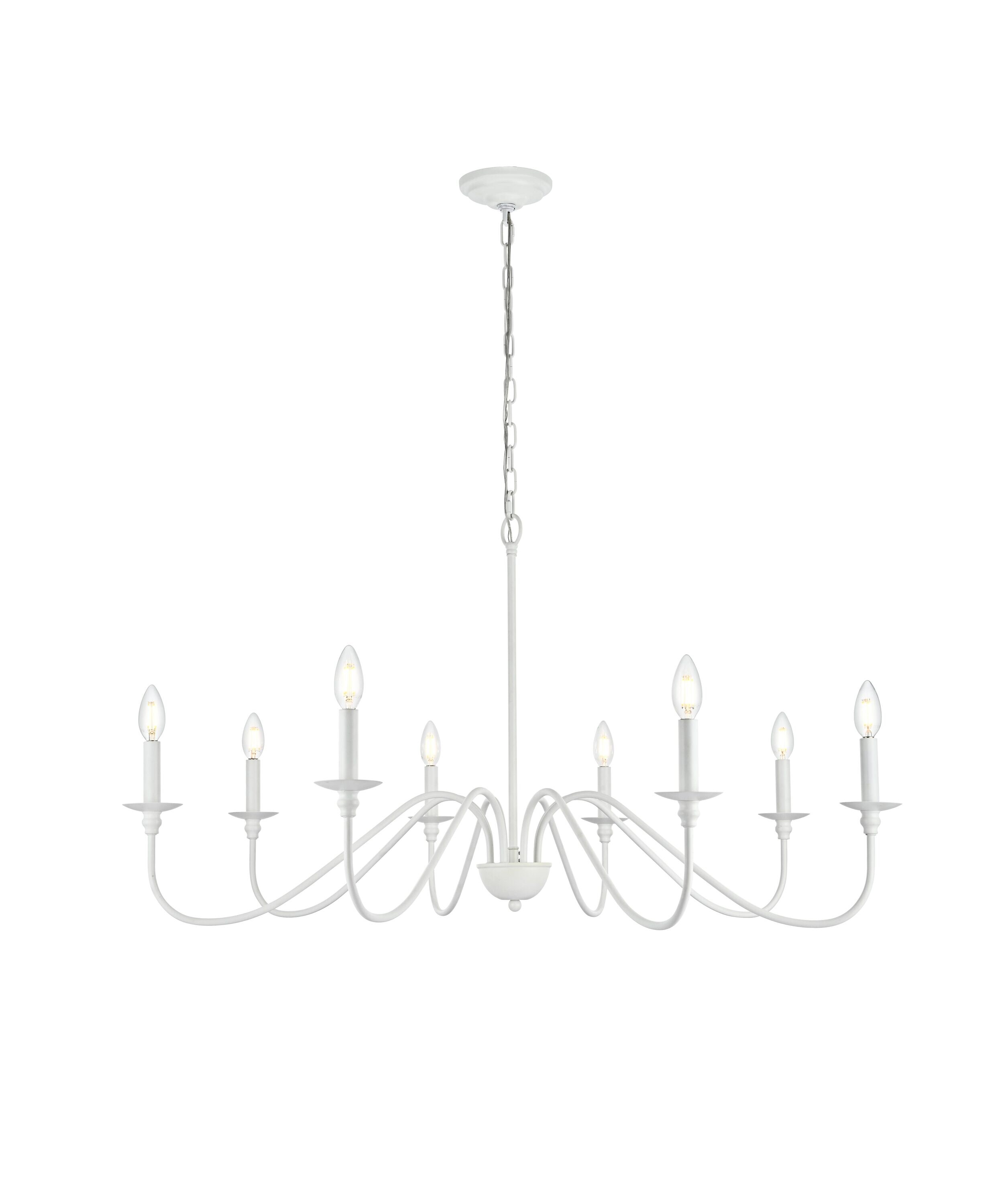 White 42" 8-Light Metal Chandelier with Adjustable Chain