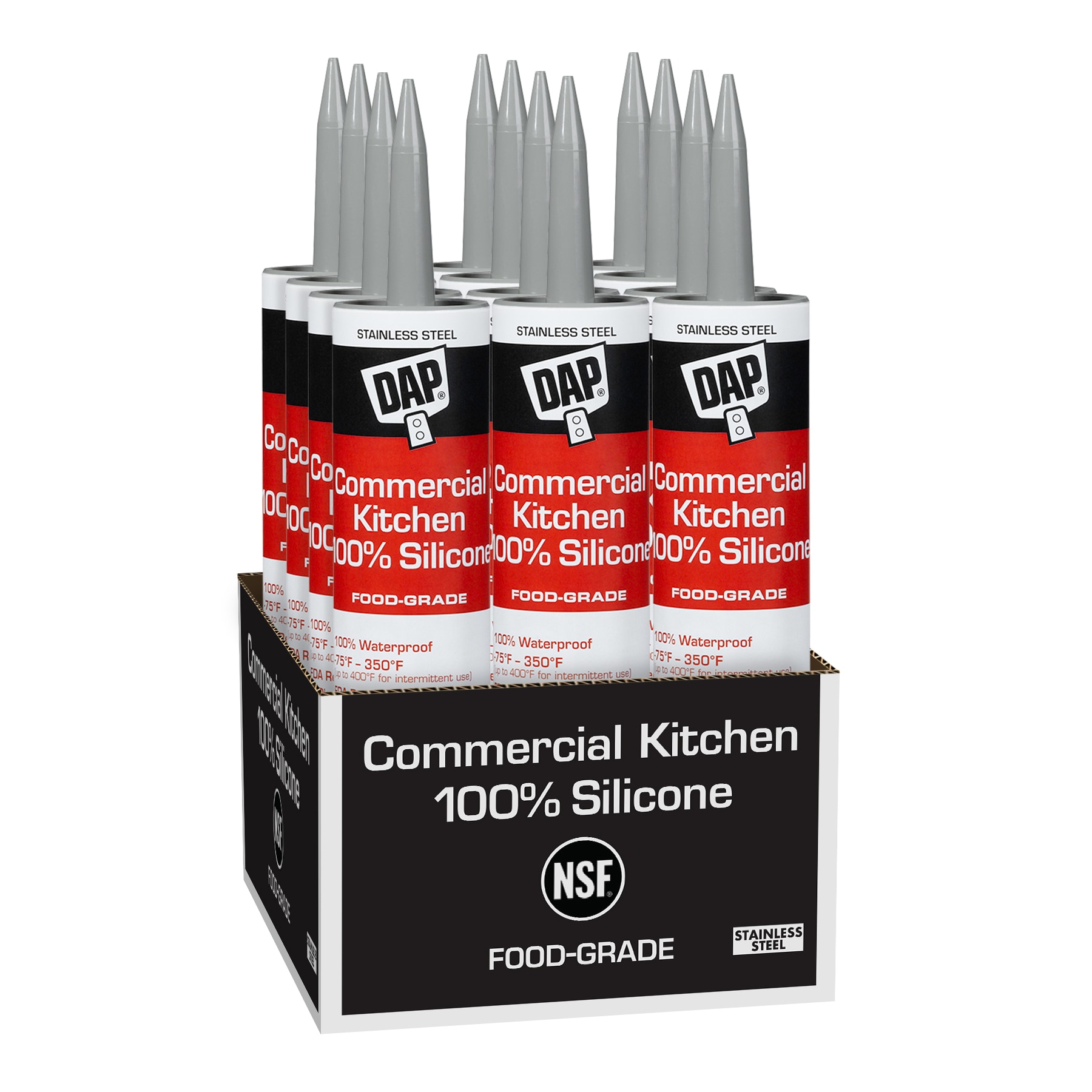 DAP 7079808660SOS Commercial Kitchen 12 -Pack 9.8-oz Kitchen bath Stainless Steel Silicone Caulk