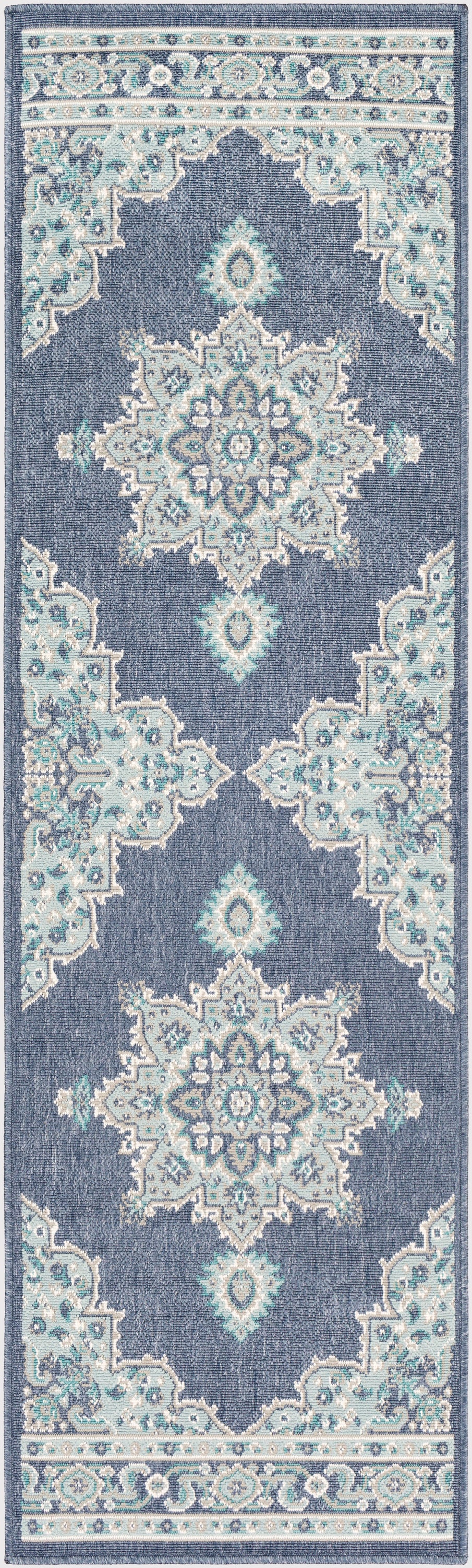 Livabliss ALF9670-2379 Alfresco 2 x 8 (ft) Synthetic Navy Rectangular Indoor/Outdoor Medallion Oriental Area rug
