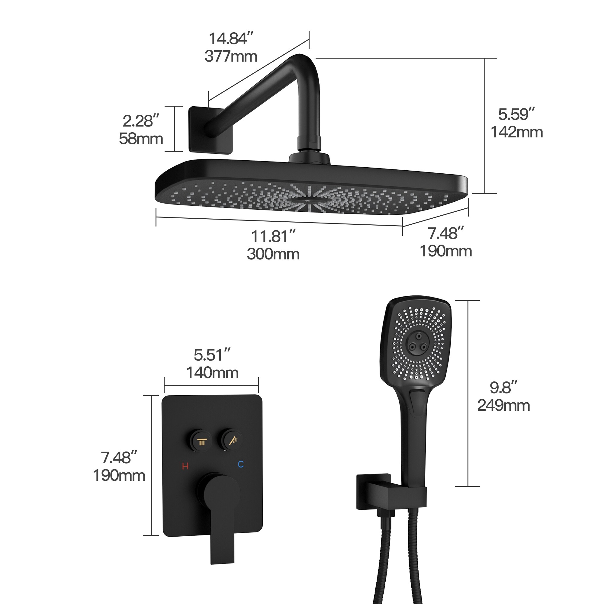 CASAINC CA-A4341-MB Showerhead-Bar-Panels - View #10