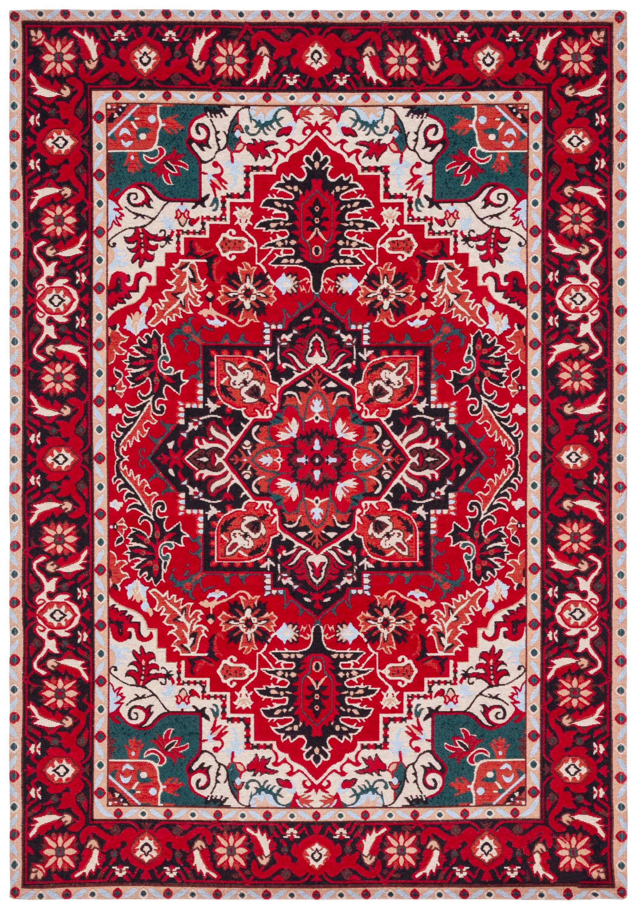 Red and Black 4' x 6' Machine Washable Medallion Area Rug